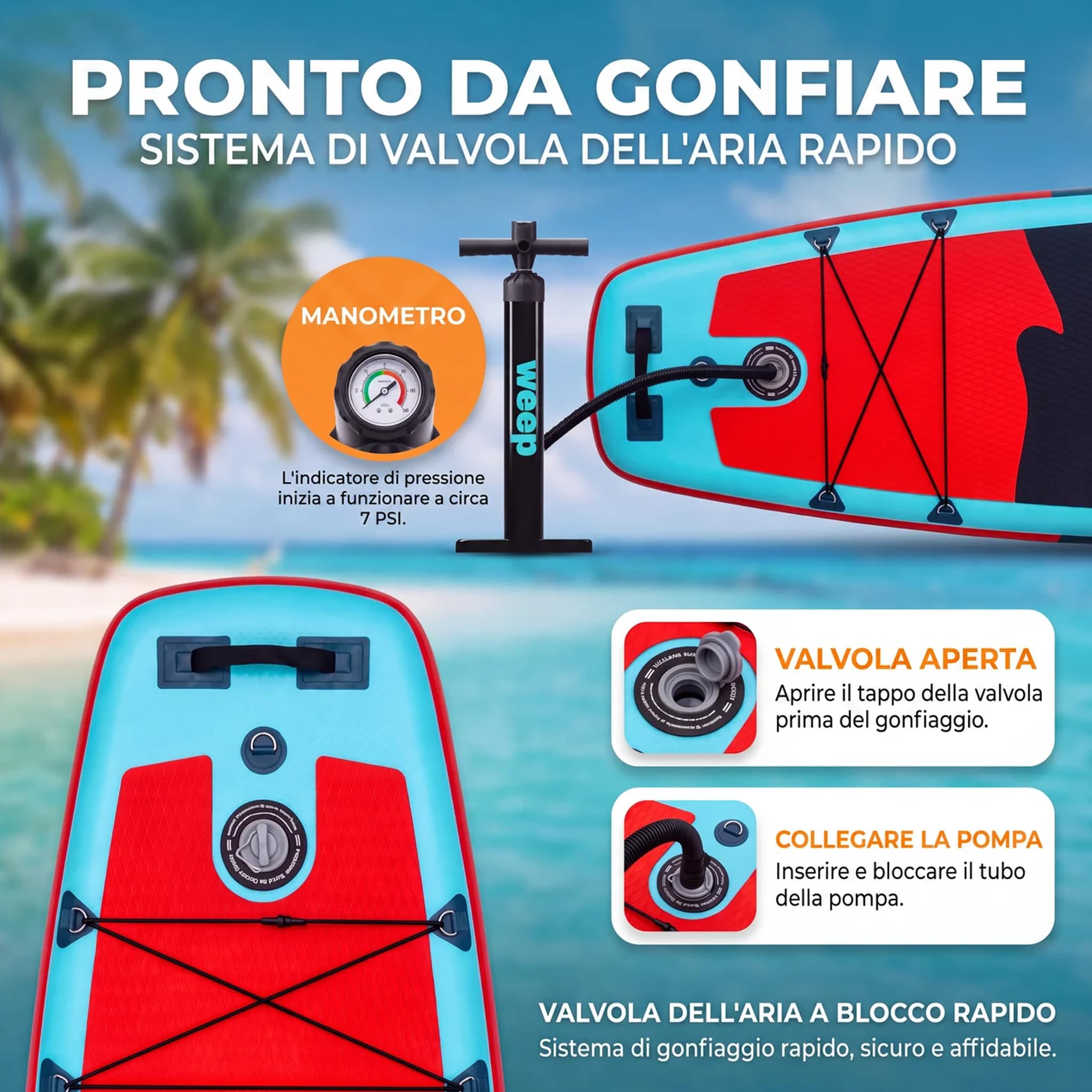 WEEP SUP Gonfiabile 10.6 & 11.6 & 12 piedi, Tavola SUP Gonfiabile con Pagaia 2in1, Pompa, Zaino, Leash e 3 Pinne, Paddle Board Gonfiabile Completo per Mare, Touring, Yoga e Tempo Libero