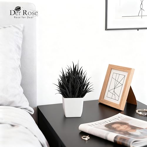 Miniatura 6 de Der Rose Paquete de 2 pequeñas plantas artificiales negras en maceta para decoración de Halloween, mesa, escritorio, hogar, oficina, decoración de