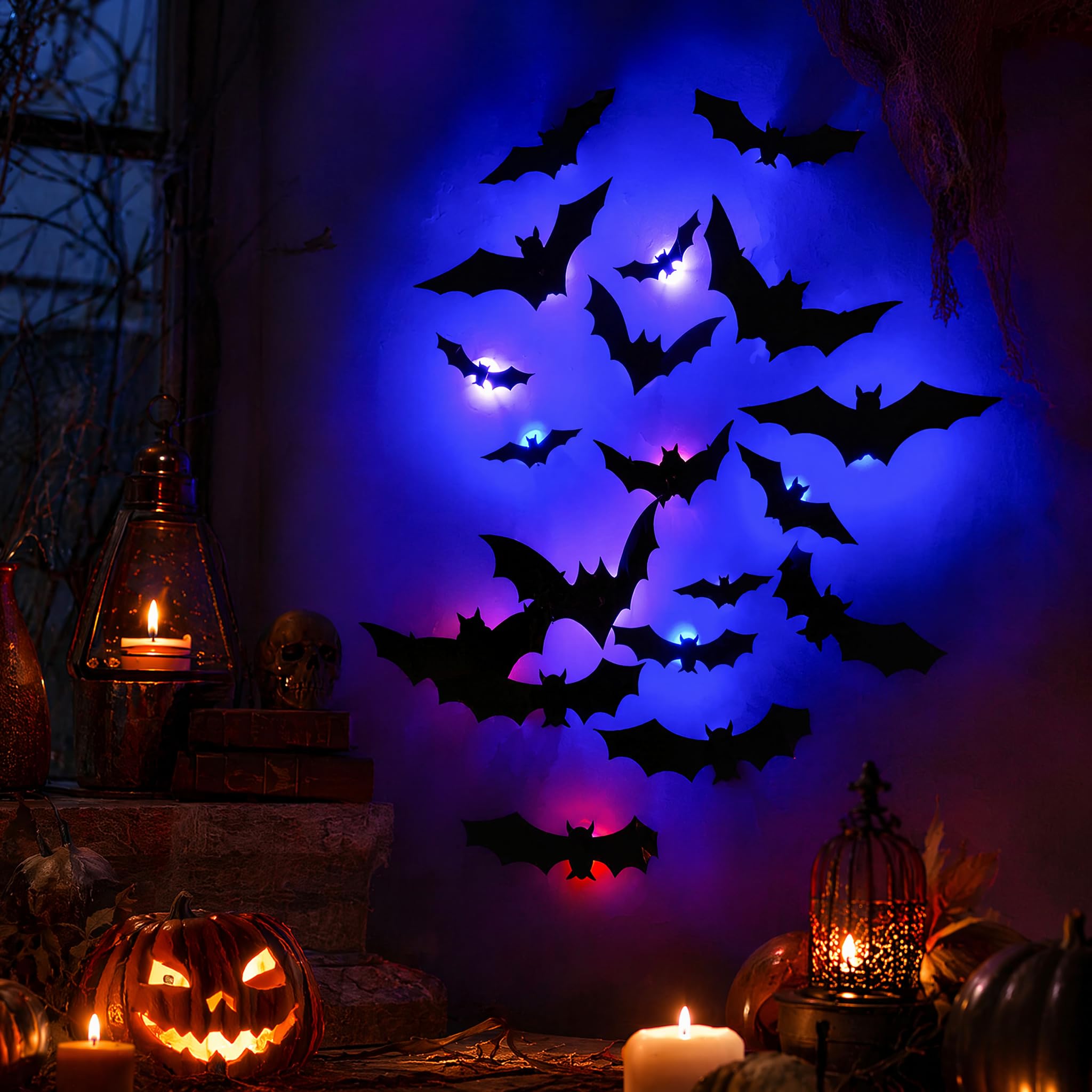 Halloween Bats 24 Pack LED 3D Bats Wall Decor Flashing Party Decorations