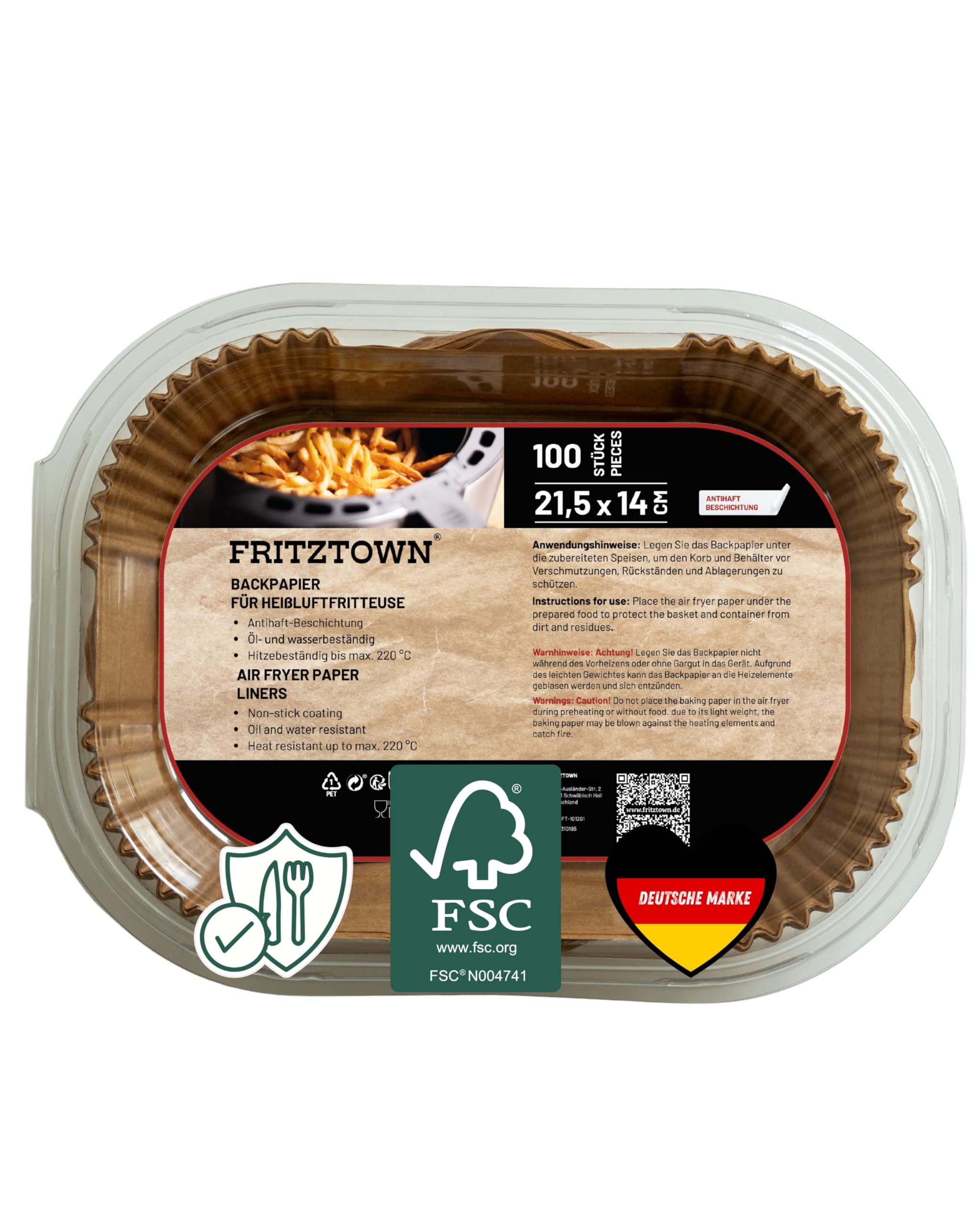 FRITZTOWN Backpapier für Heißluftfritteuse Ninja Dual | 100 Blatt 21,5x14 cm Rechteckig | Air Fryer Backpapier Pergamentpapier | Kompatibel mit Ninja AF300EU AF400EU SL400EU AF500EU