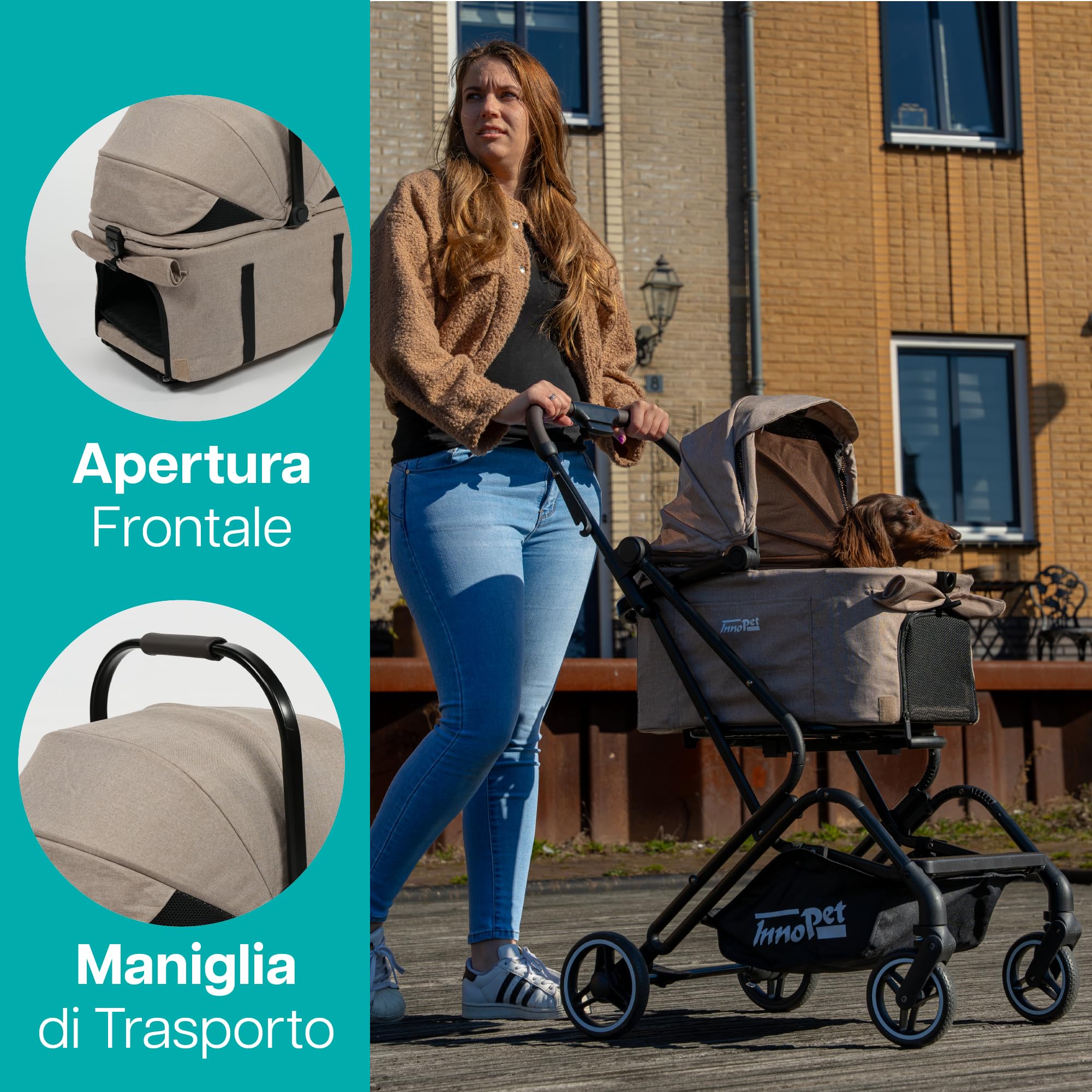 Passeggino compatto per animali Innopet Nomad - Passeggino pieghevole e leggero per cani e gatti fino a 20 kg - Trasportino per animali, seggiolino auto e passeggino 3in1