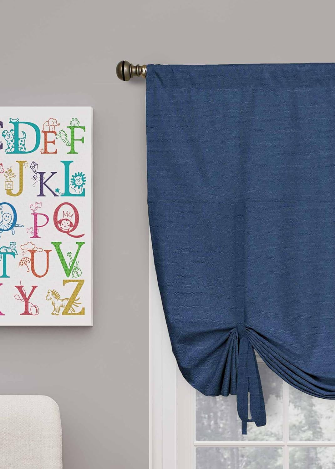 ECLIPSE Blackout Curtains for Kitchen - Kendall 42" x 63" Short Single Panel Tie Up Shades for Small Window, Denim