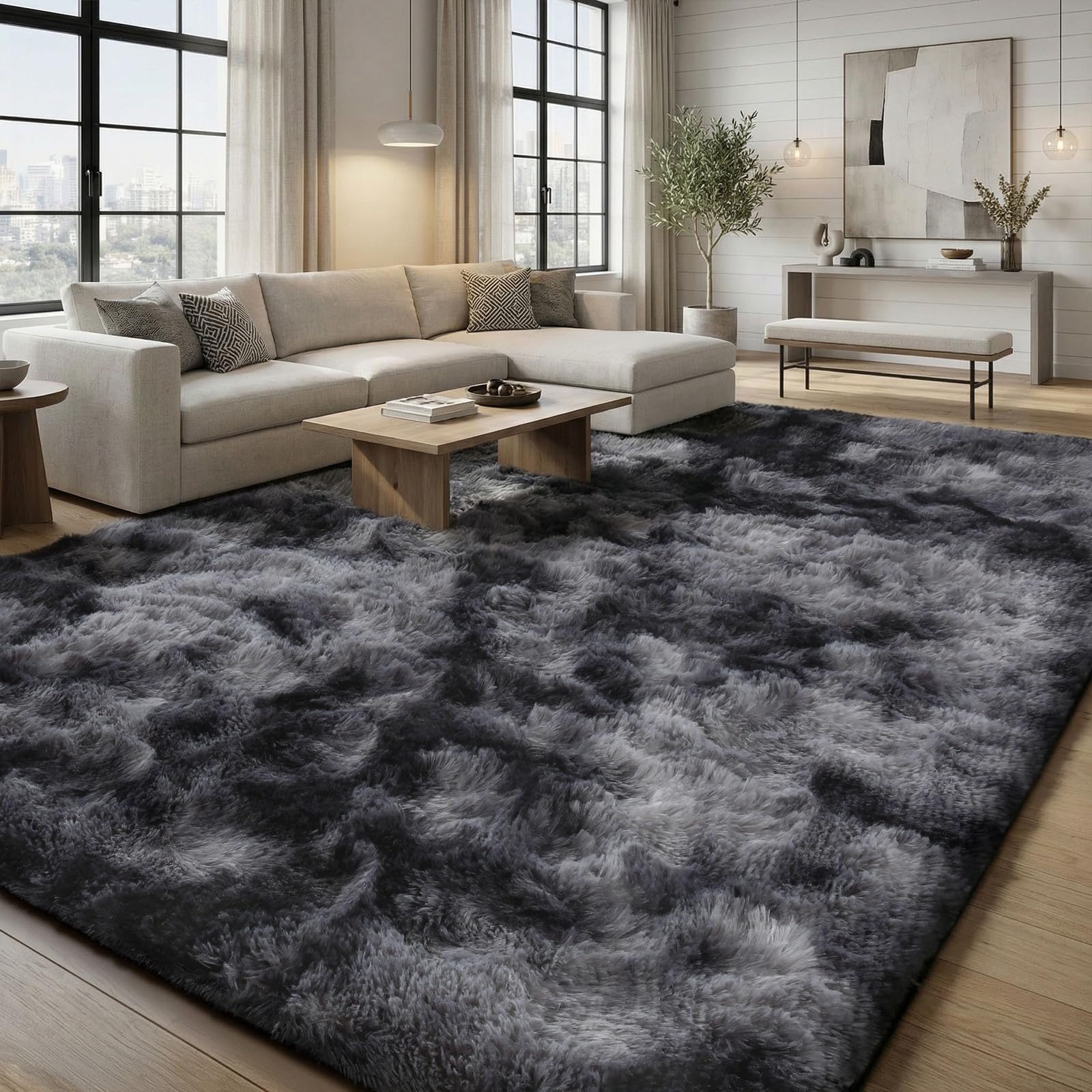 Treeboy Modern Rugs Living Room 140x200cm,Grey Area Rugs for Bedroom,Washable Anti-Slip Extra Large Shaggy Soft Carpet Mat Living Room Fluffy Floor Rugs Mat for Kids Room