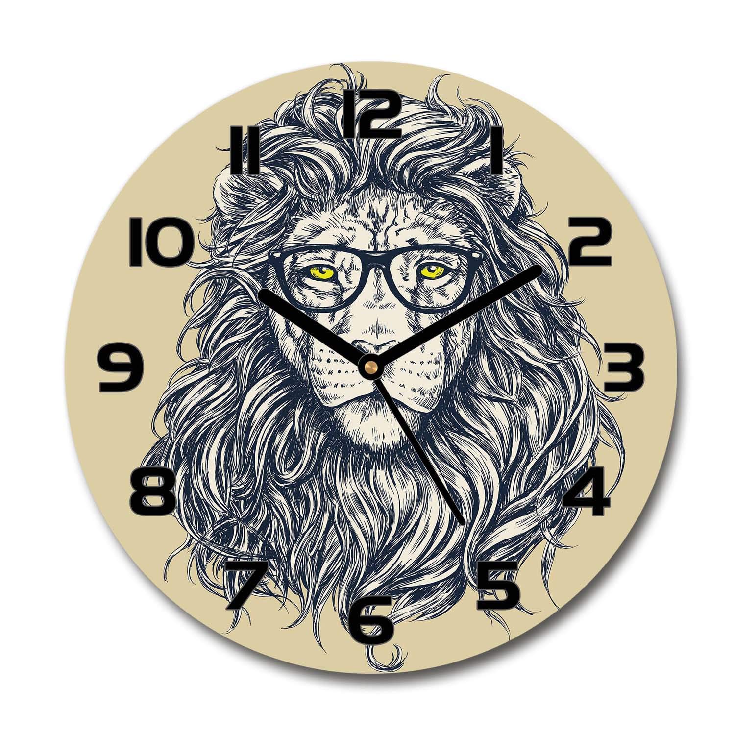 Horloge en verre salon design Tulup Lion Hipster pour mur moderne
