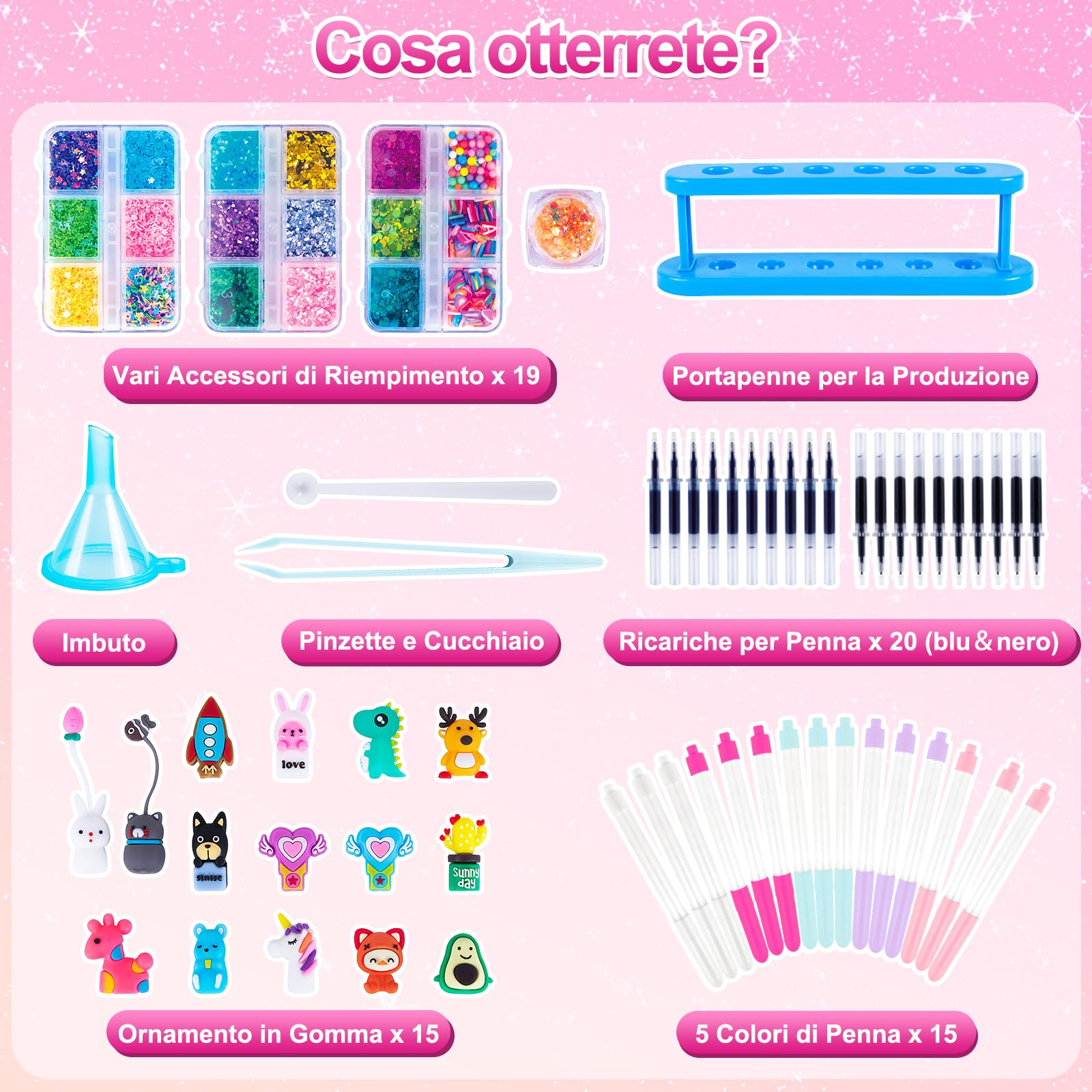 FGZU Laboratorio delle Penne 55+ Pezzi, Fabbrica delle Penne per Crea 15 Penne, Lavoretti Creativi per Bambini, idee Regalo per Bambina 6 7 8 9 10 Anni
