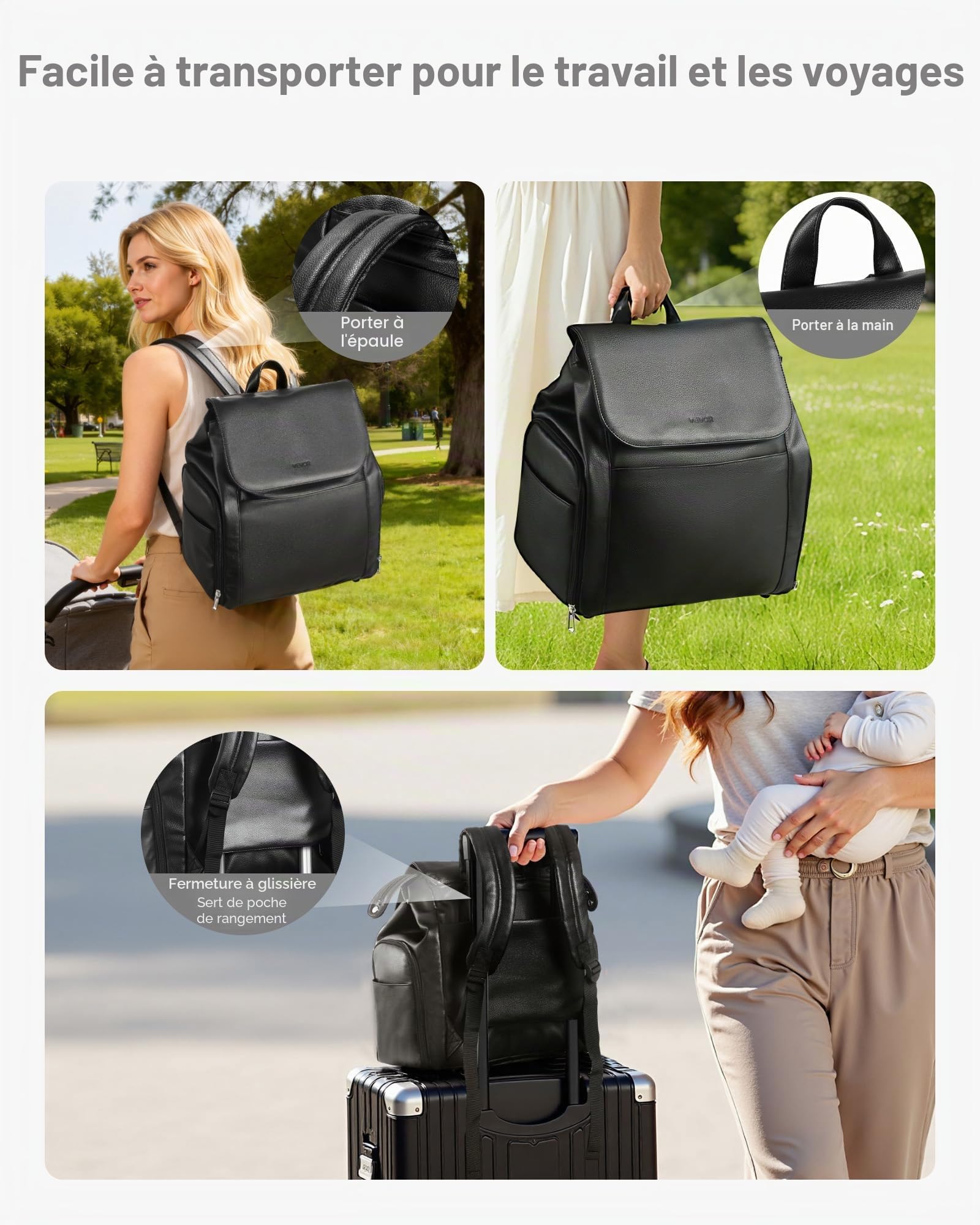 VEVOR Sac à Dos pour Tire-Lait S1/S2 Sac Isotherme Conservation Lait Maternel Portable avec Pain de Glace, Tapis Imperméable, Étui de Transport pour Stockage de Biberons Lait, Travail, Voyages, Noir