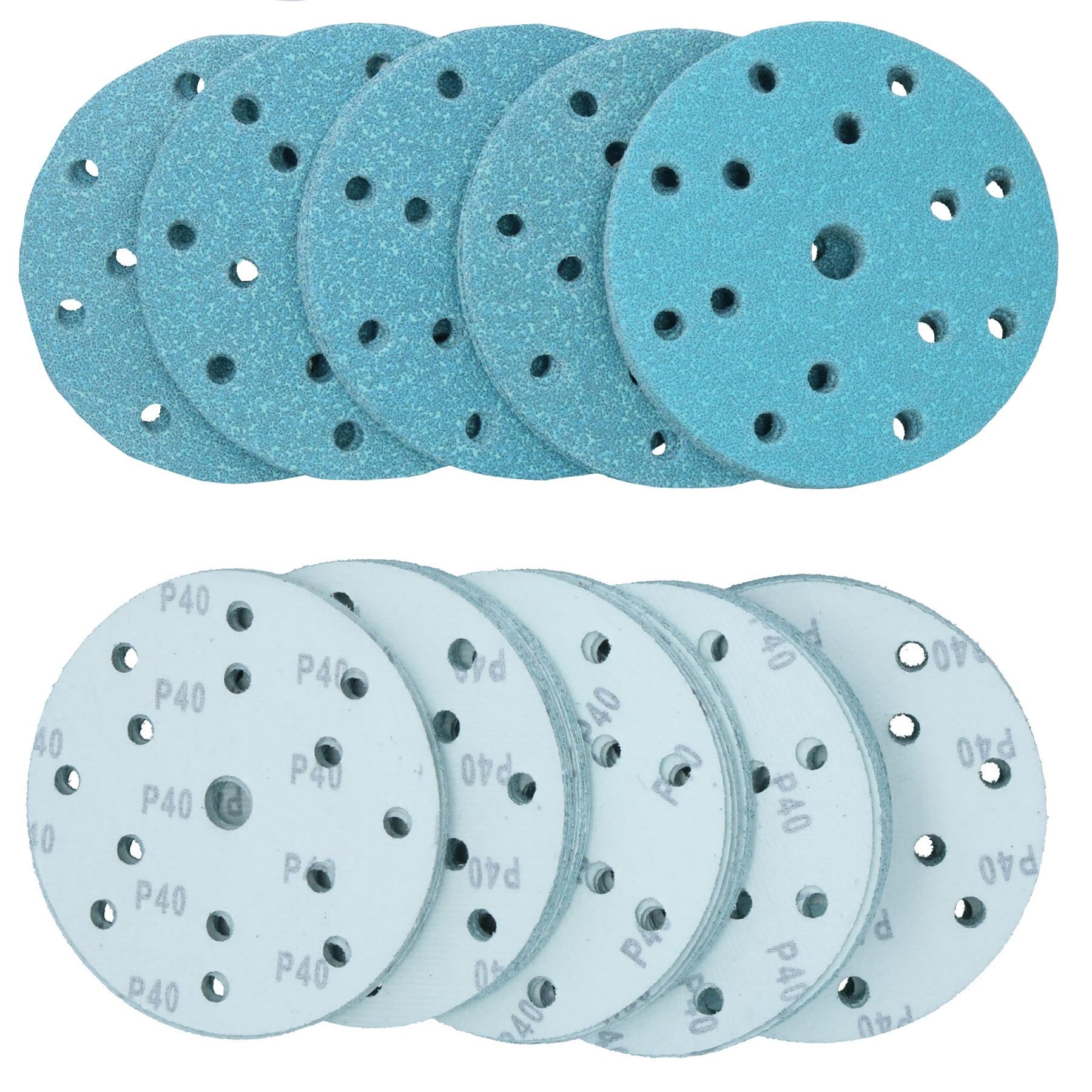 Discos de lija abrasivos de cerámica con gancho y bucle autoadhesivos, 150 mm, grano 40, 200 unidades