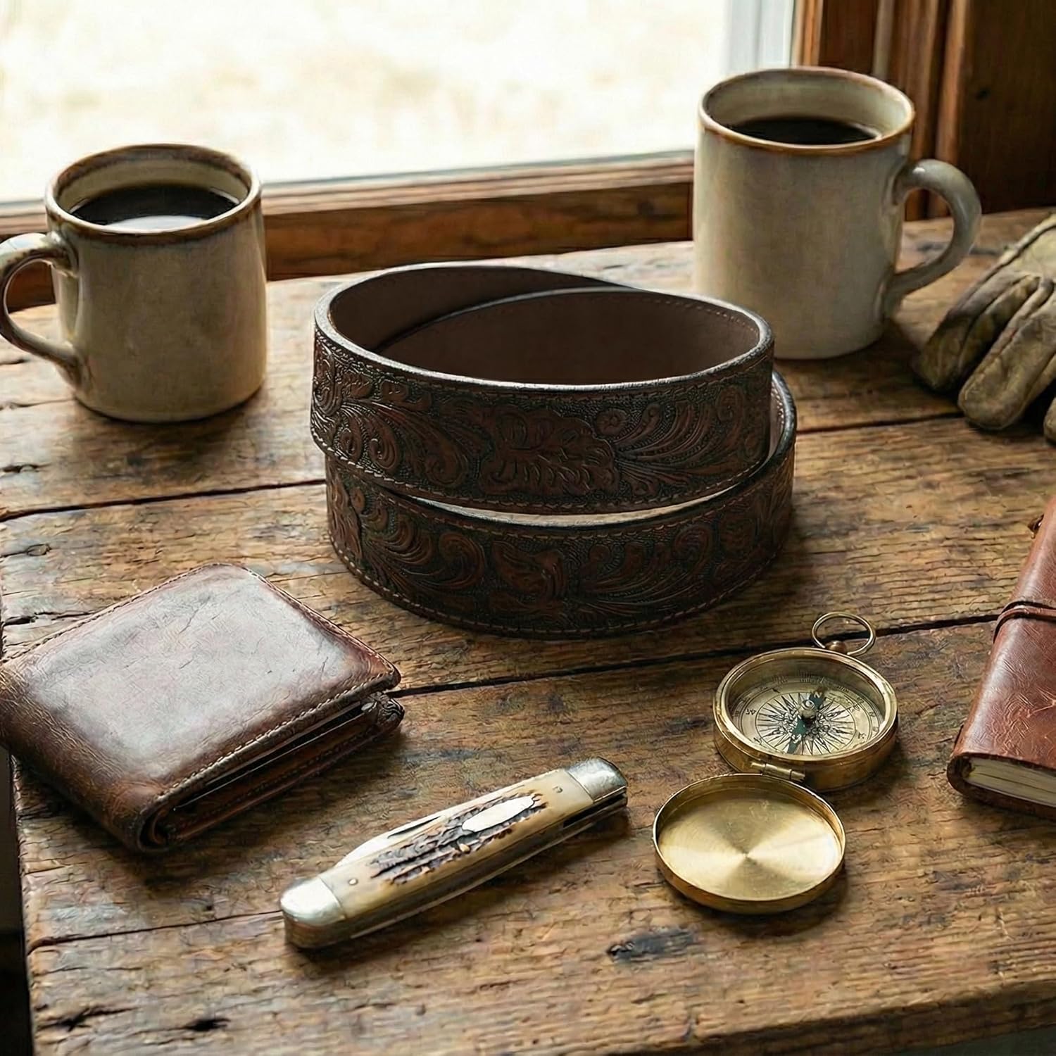 BC Belts Western Leather Belt Strap - 1.5” Wide with Embossed Scrollwork Without Buckle for Men & Women, Cowboy/Cowgirl Style - Image 4