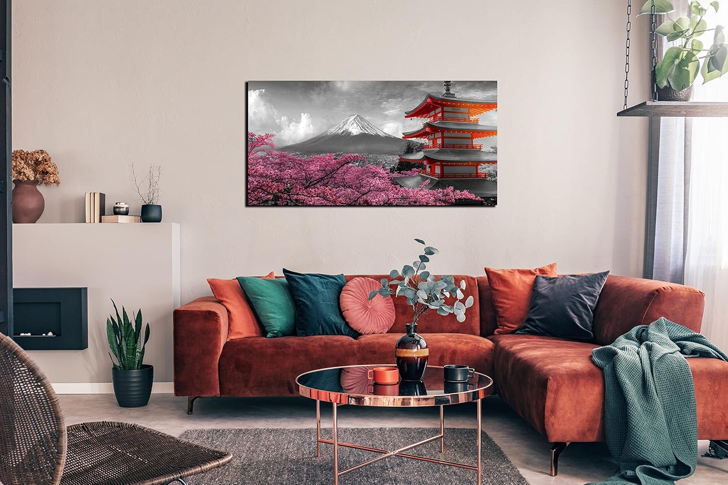 Japanese Wall-Art for Bedroom - Pink Wall Decor - Cherry Blossom Wall Art Living Room Large Mount Fuji Pictures Poster Ready to Hang Size 40" x 20"