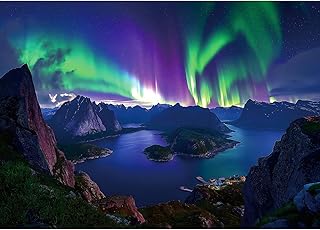 Blueforest 1000 Piece Aurora Jigsaw Puzzle for Adults - 27.5x19.7 Inch Stunning Lofoten Islands Northern Lights & Mountain Landscape, Unique Art Puzzle for Home Decor