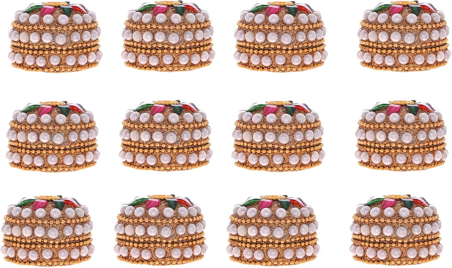 Handmade Decorative Kumkum Box, Pearl and Kundan Style Sindoor Dani for Puja, Wedding Return Gifts, Haldi Kumkum, Home Decor (Set of 12) image 3