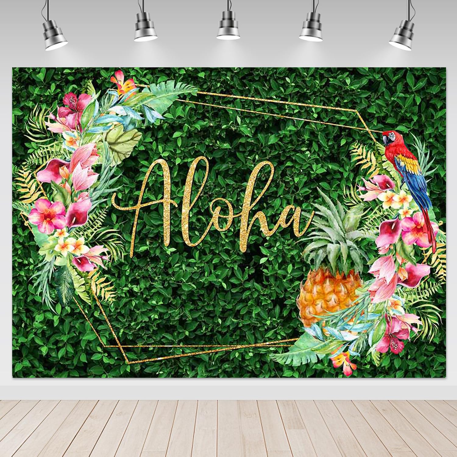Mocsicka Tropical Birthday Backdrop Luau Party Decorations Hawaiian Pineapple Green Leaves Summer Photography Background Photo Booth Banner (8x6ft(