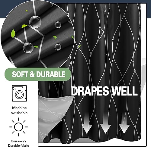 Miniatura 4 de KONZENT Cortina de ducha de tela a rayas blancas y negras con forro a presión para bañeras de baño, juego de cortina de ducha de hotel y forro con