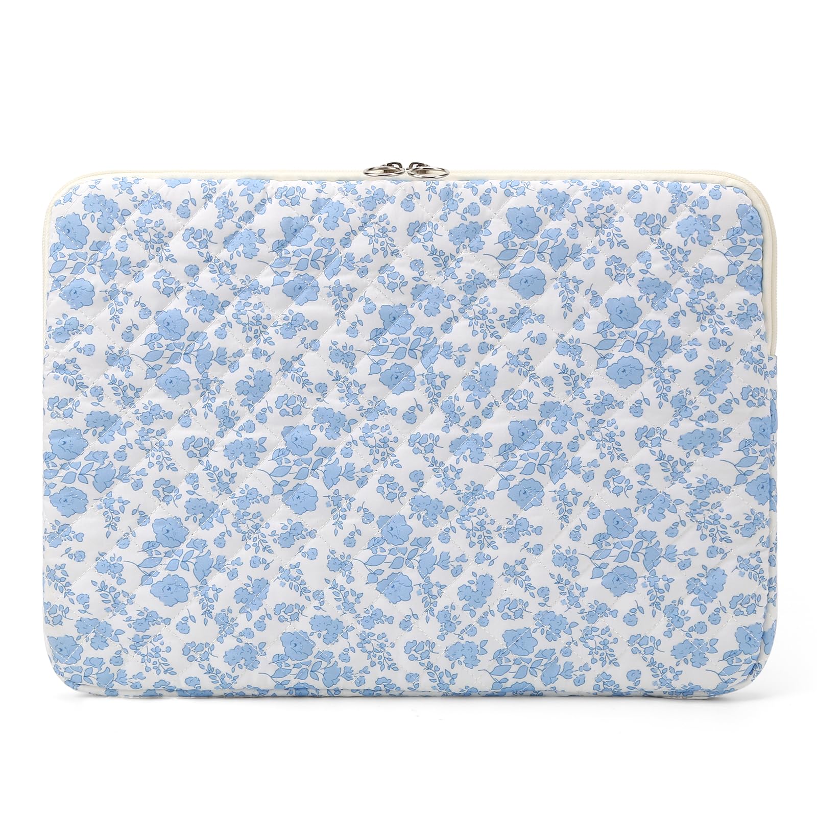 Puffy Laptop Sleeve 13-15.6 Inch Cute Quilted Laptop Protective Case Padded Floral Computer Sleeve for MacBook (B-Blue, 13 Inch)