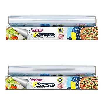 PoloQueen Slickwrapp Disposable Aluminium Foil 18 Meters, Pack of 2 11 Micron Silver Foil Roll for Food Packing, Food Wrap, Storing and Serving