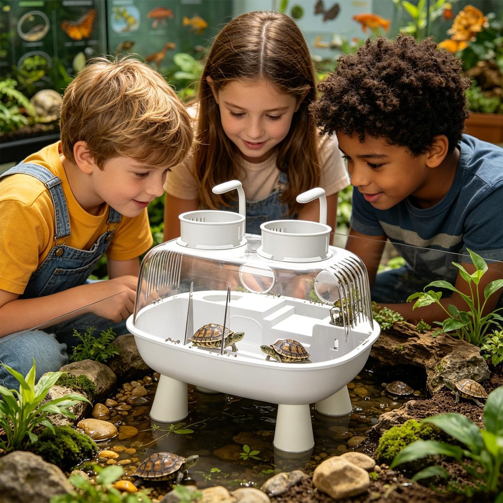 Acuario de tortuga Basking House alimentado por USB, jaula para reptiles, hábitat para tortugas acuáticas con plataforma de descanso, acuario compacto para mascotas para interiores
