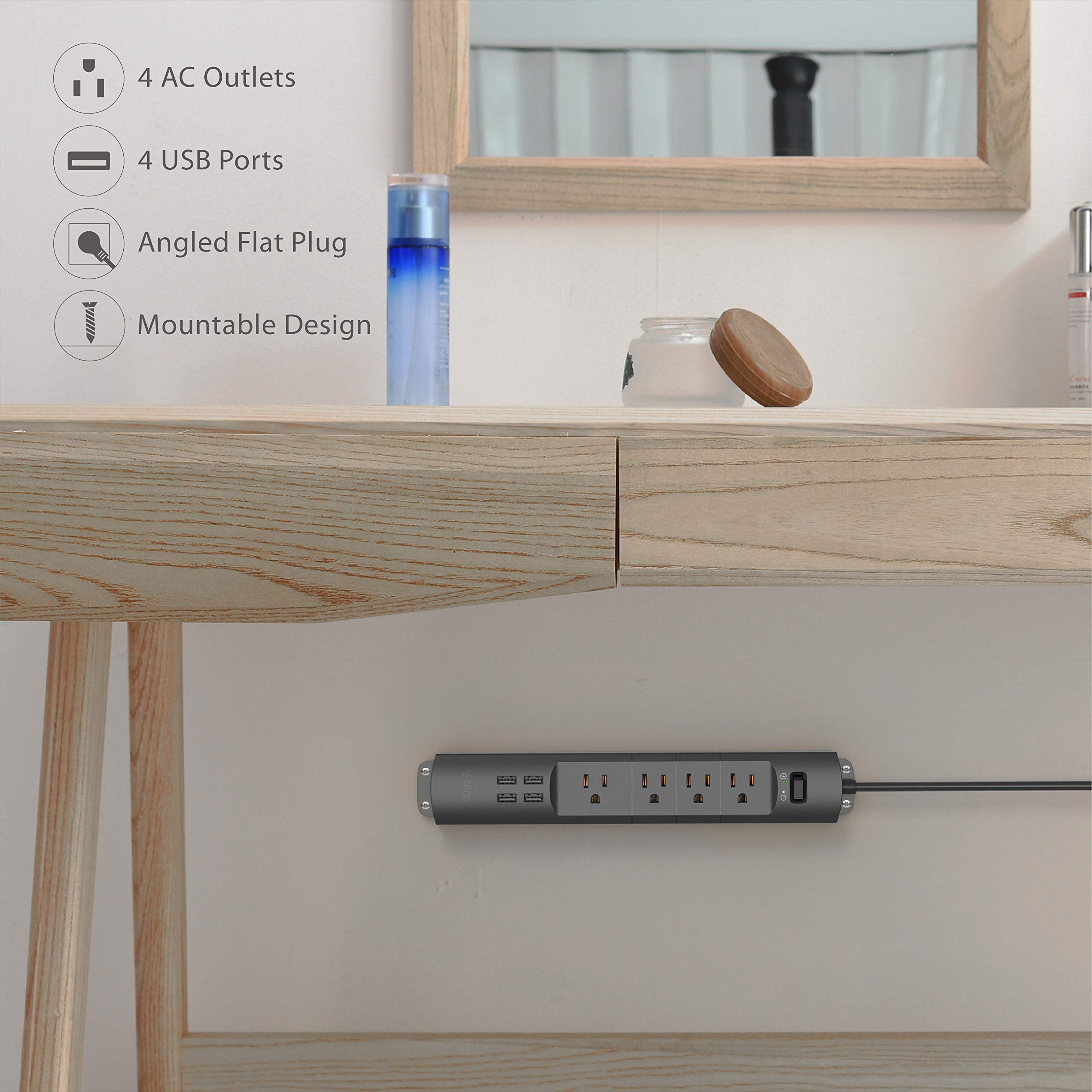 Power Strip Surge Protector USB TROND Flat Plug 6ft Long Extension