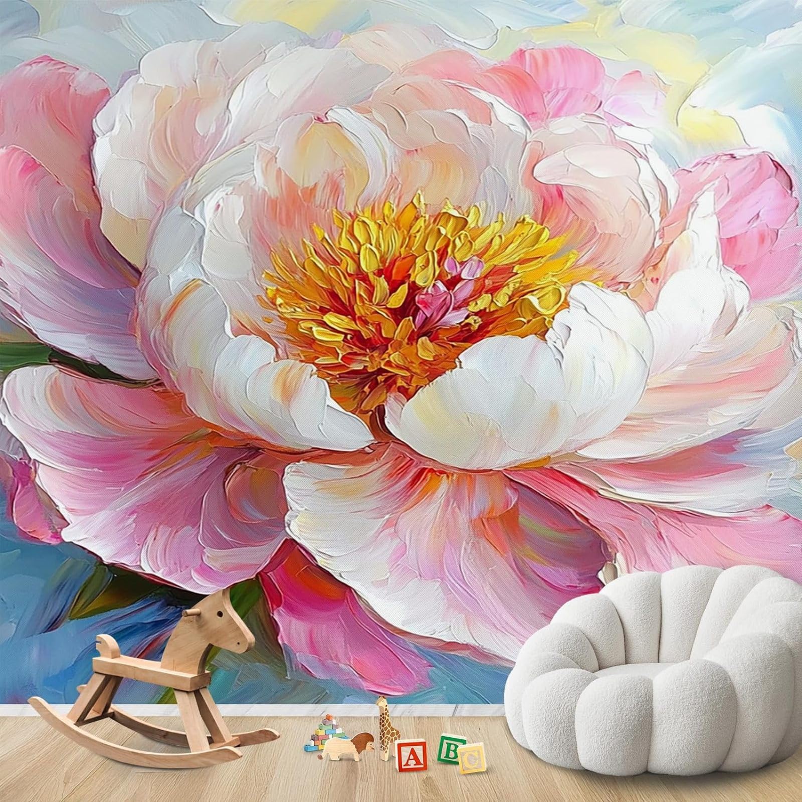 hgjdjhnf Peony Wallpaper Giant Pink Flowers Non-Woven Wallpaper Modern Living Room Bedroom Nursery Wallpaper 250 cm x 175 cm