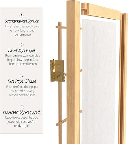 Miniatura 4 de Biombo portátil simple de 2 pies Biombo diseño Shoji clásico diseño japonés 4 anchuras 6 colores Madera Natural