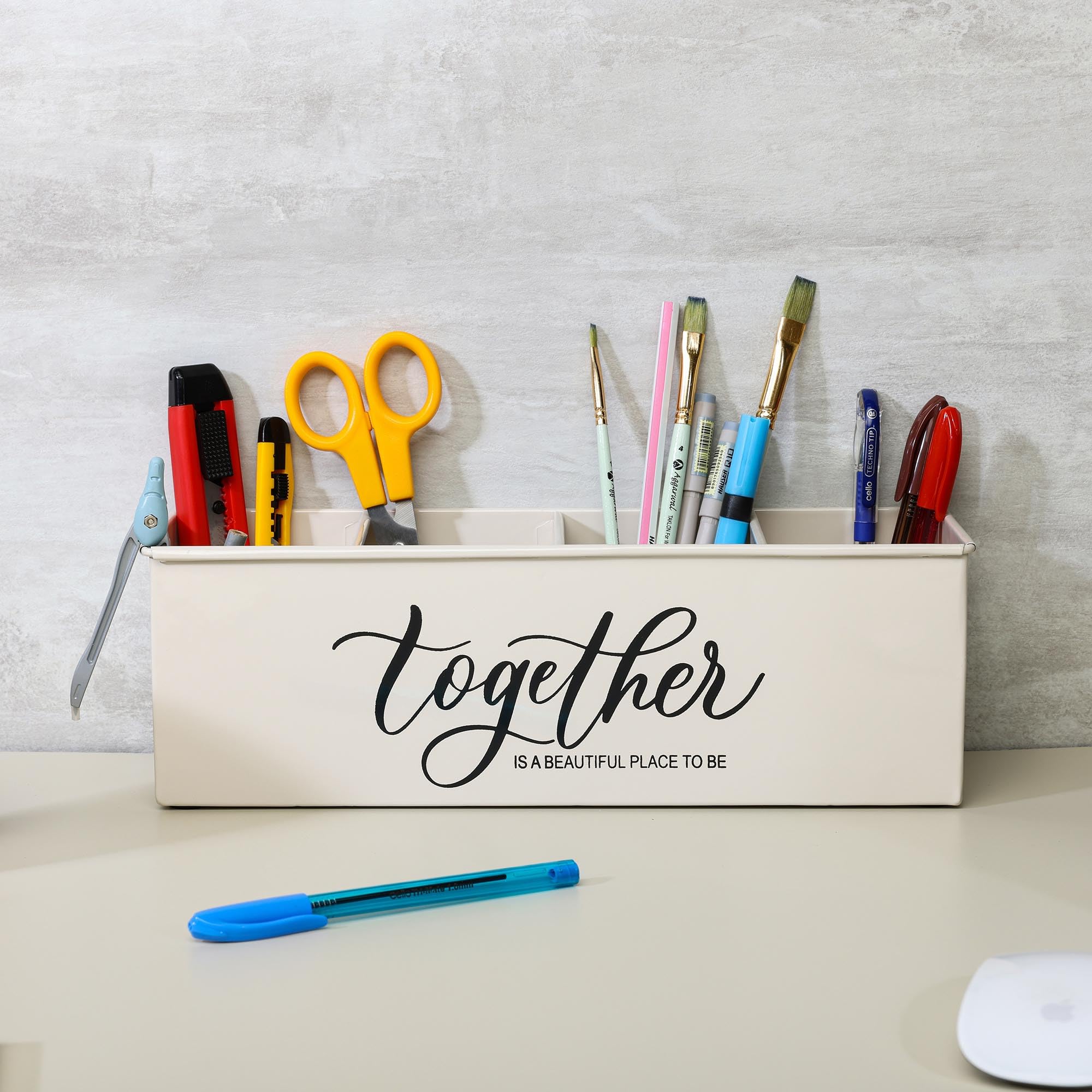 dudki Organizer da scrivania con 4 scomparti per tavolo da ufficio, elegante organizer da scrivania in metallo, per cancelleria, portapenne per ufficio, casa e tavolo da studio (insieme), beige