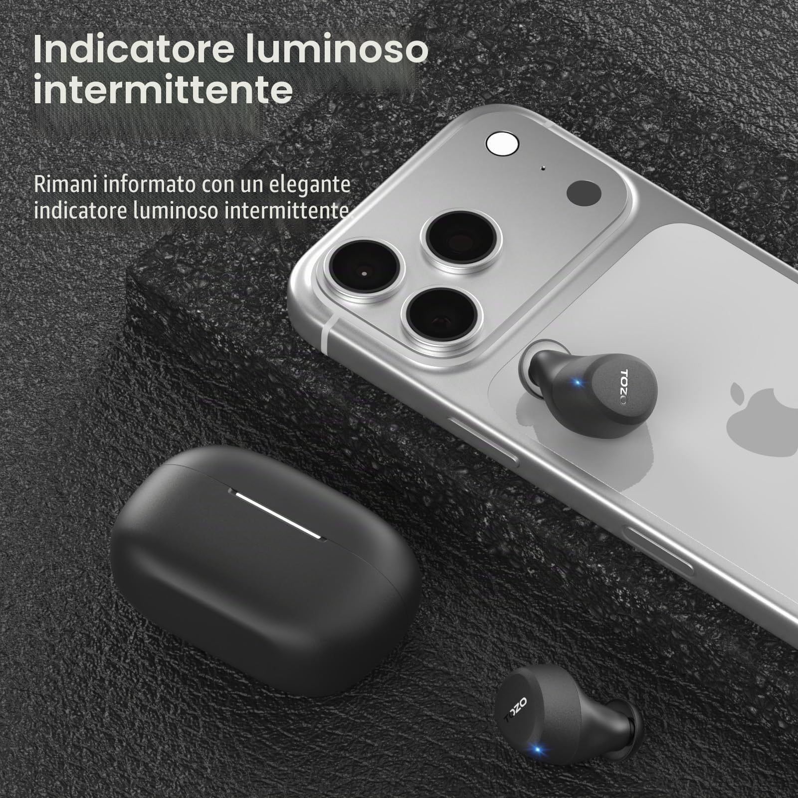 TOZO A1 Cuffie Bluetooth 5.3 con ORIGX Acustica 32 Ore Riproduzione EQ Regolazione Ultraleggero USB Tipo C IPX5 Nero
