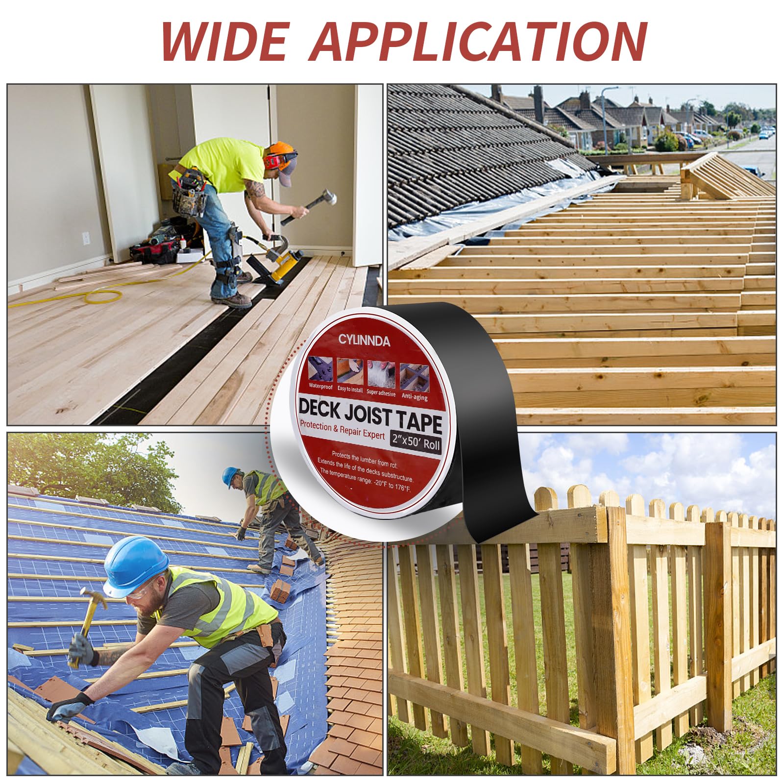 Cylinnda Deck Joist Tape 2" x 50', 8 Rolls Joist Tape for Decking, Waterproof Weather Resistant