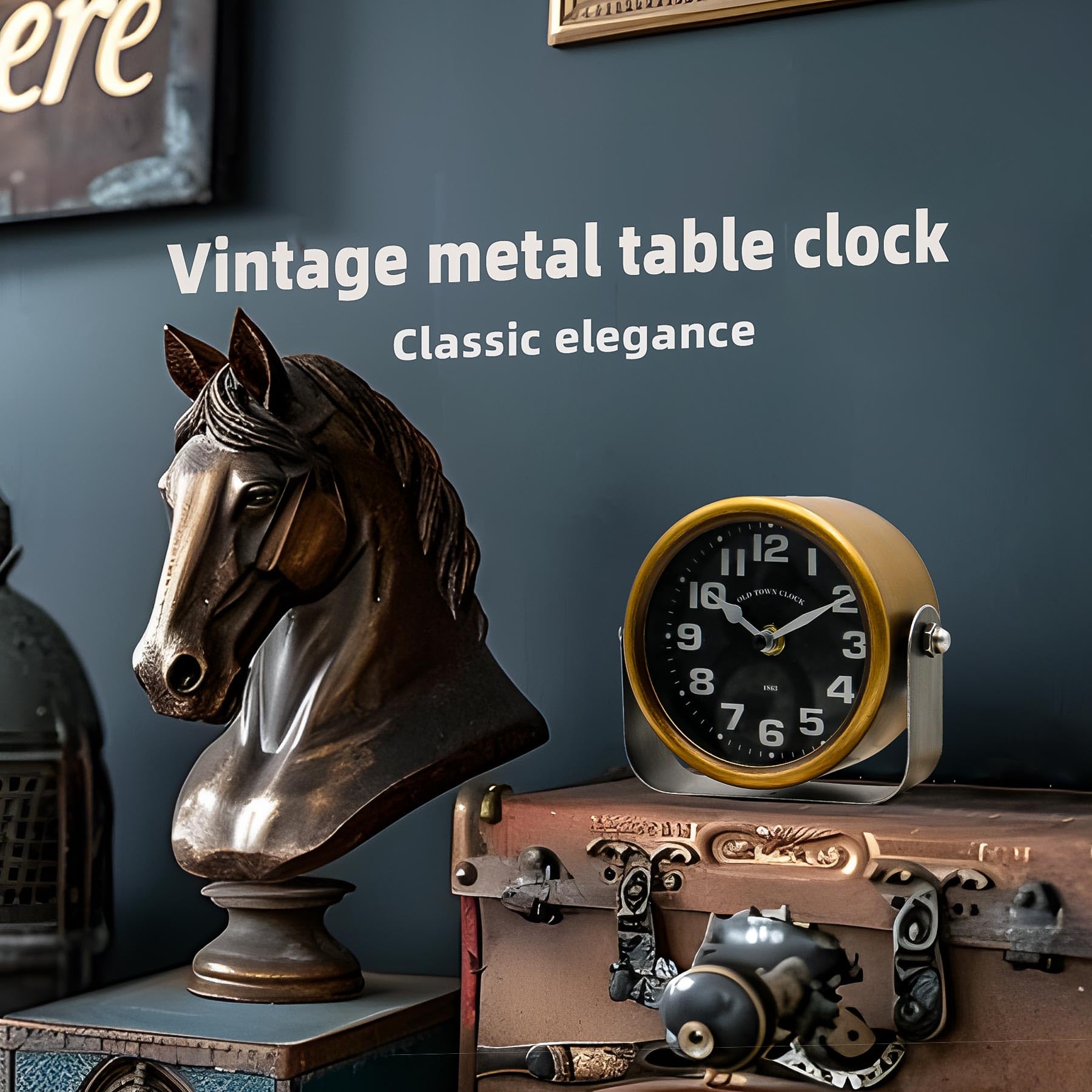 YOUKI Vintage Steampunk Zegar Półkowy na Biurko
