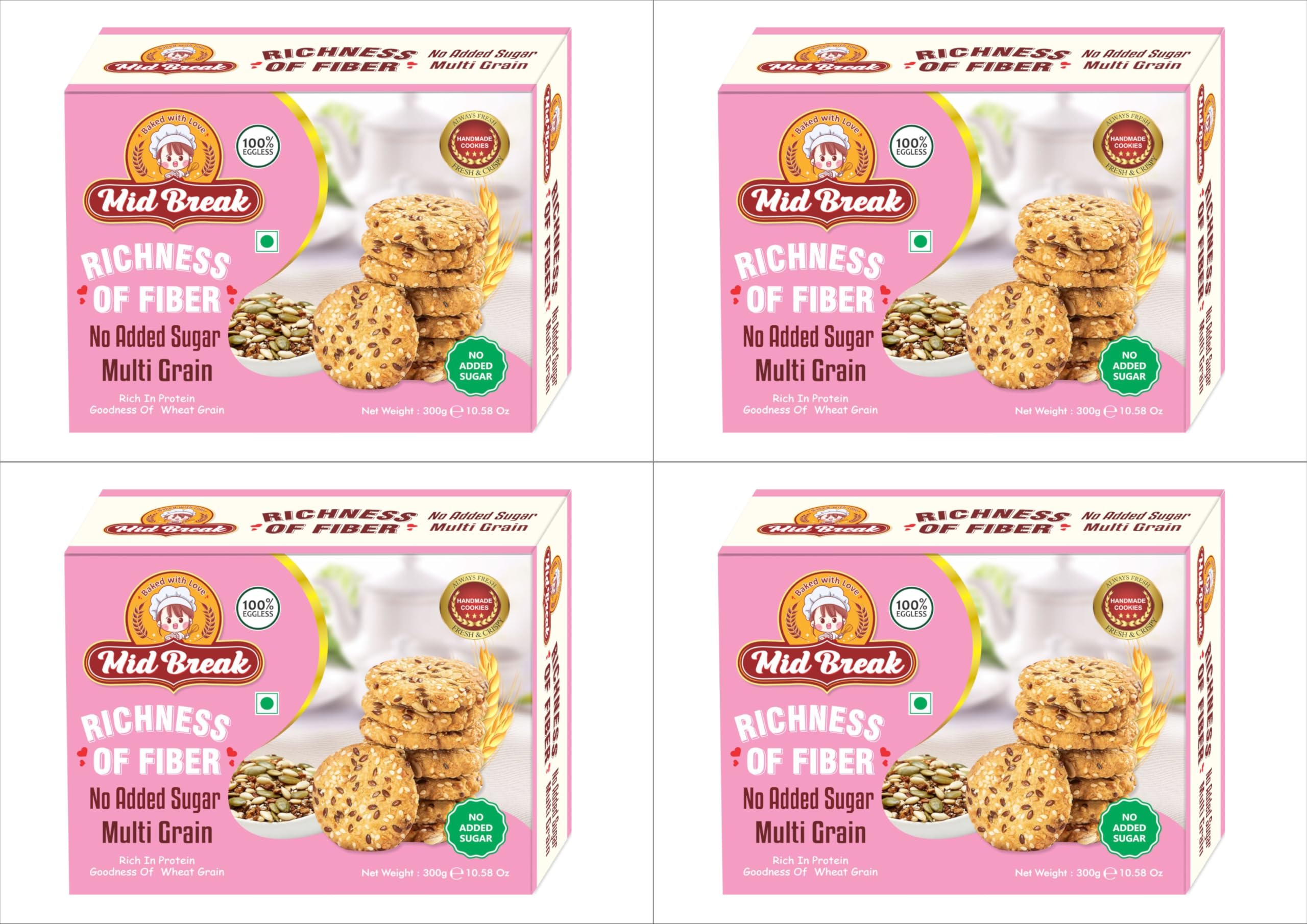 MidBreak No Added Sugar Multigrain Cookies - 300gm (Pack Of 4)