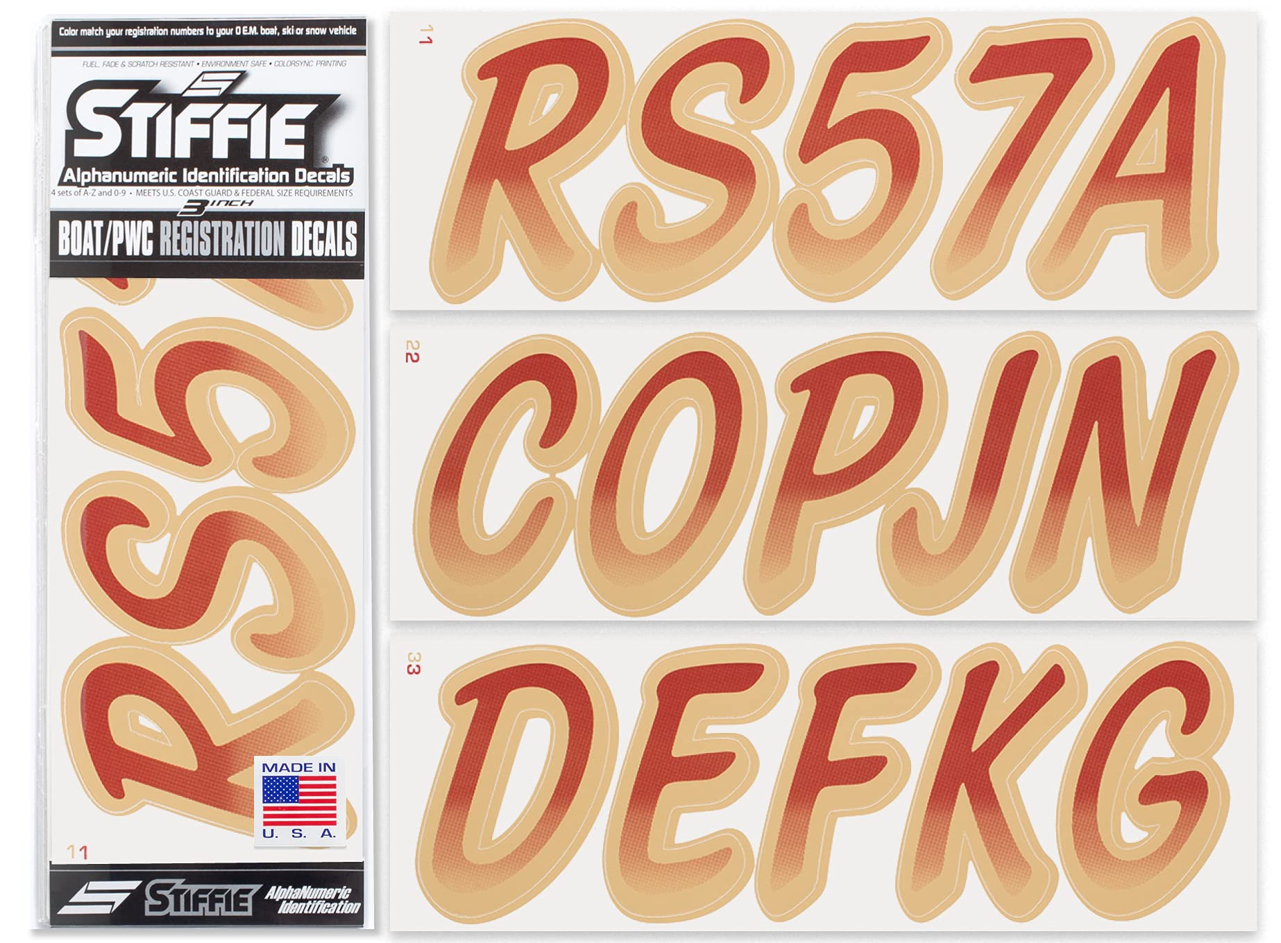 Stiffie WHIPLINE 3" Alpha-Numeric Registration Identification Numbers Stickers Decals for Boats &amp; Personal Watercraft (Burgundy/Tan)