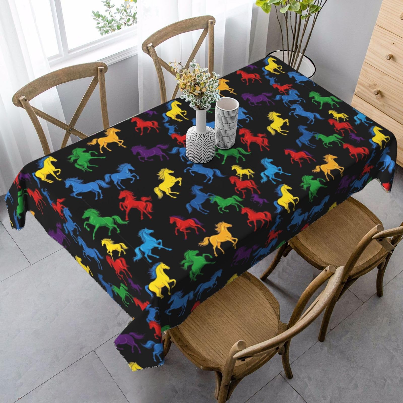 Nappe de table chevaux noirs protège des taches pour restaurant