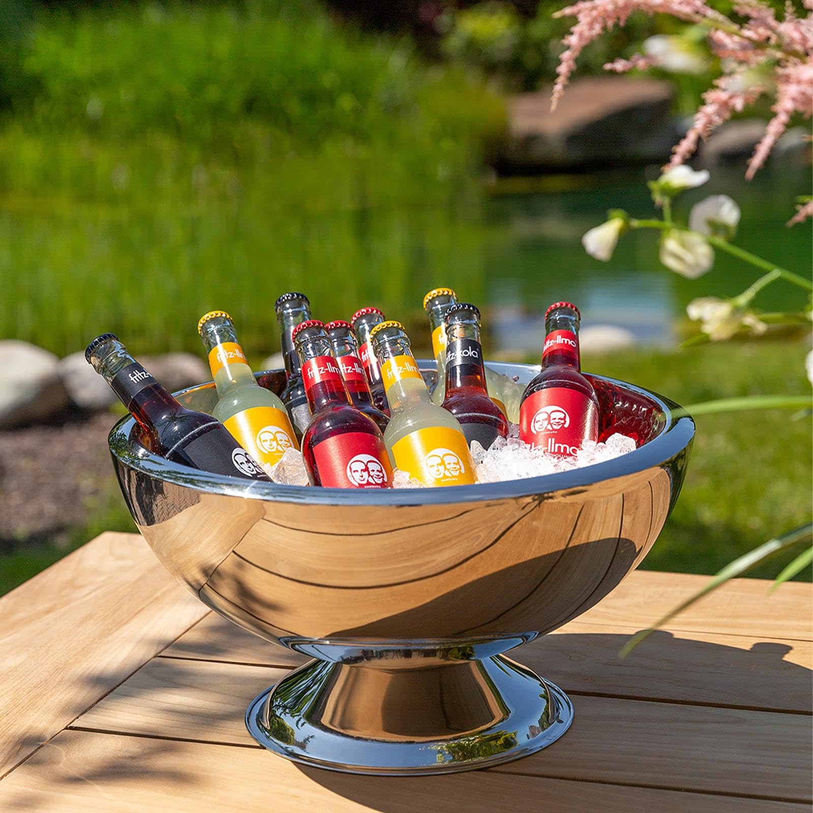 FINK Sektkühler Edelstahl doppelwandig Punchbowl Champagnerkühler groß Ø 43 cm Höhe 25 cm – Sektkühler Schale groß für Champagner Sekt Prosecco Wein – Tischdekoration Hochzeit Hochzeitsdeko