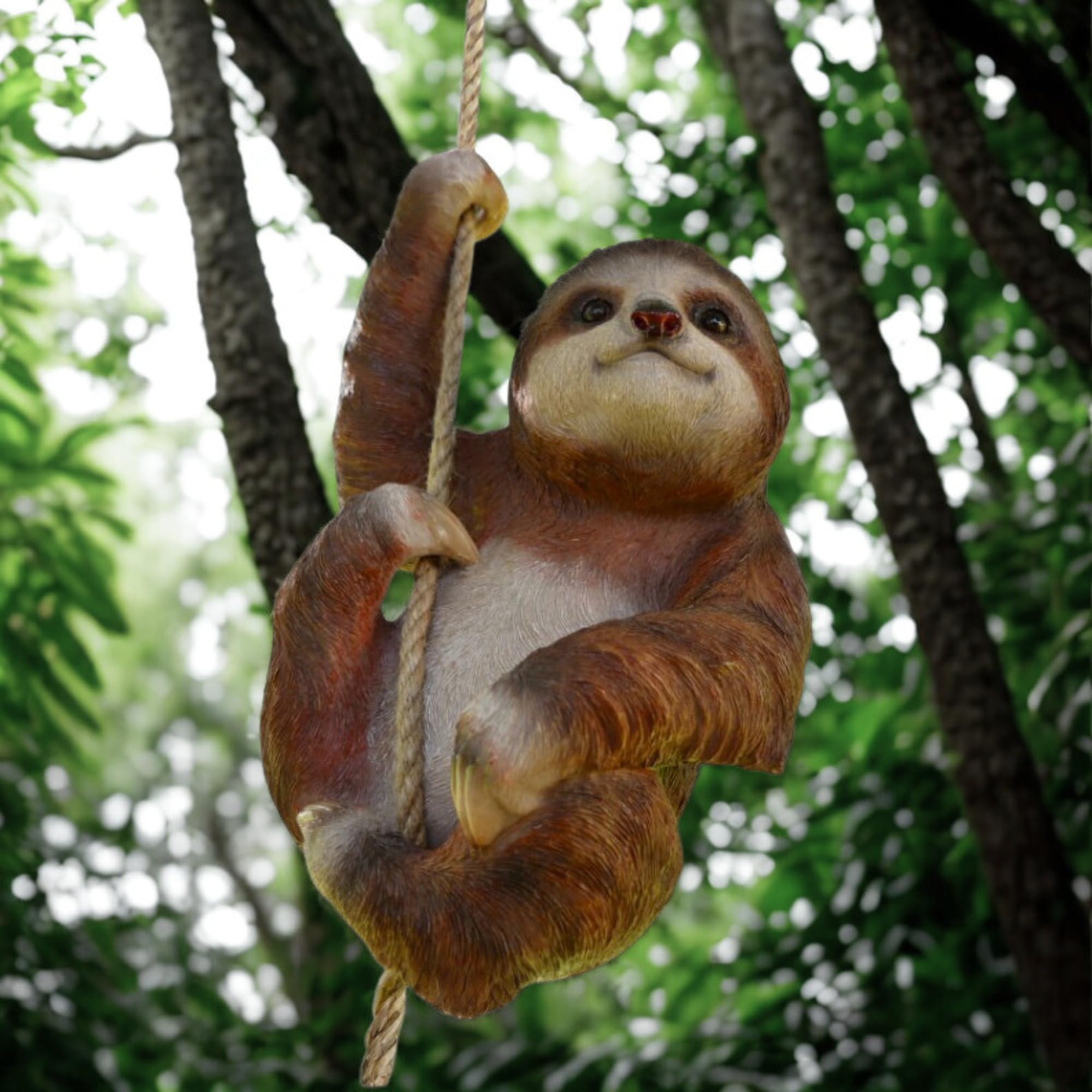 Animal Crackers Brown Large 34Cm Climbing Sloth Swinging On Rope Tree Garden Sculpture Ornament Decoration