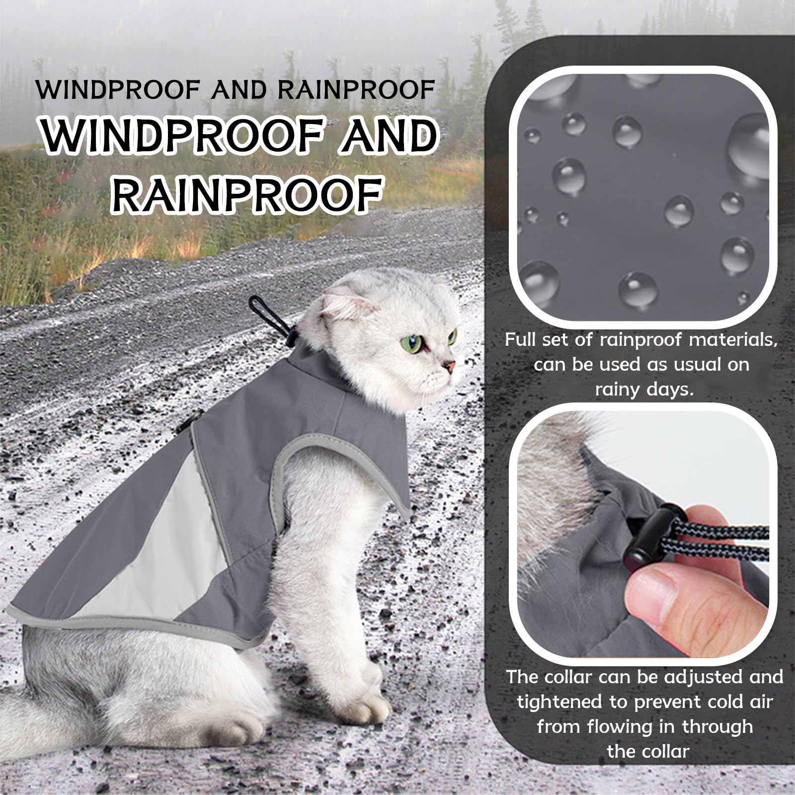 Manteau d'hiver pour Chat,Veste pour Chat et Chien Coupe-Vent et Chaud,Vêtements pour Chat,Manteau Chaud pour Animaux,Pull-Over pour Chat,pour Chats de Petite, Moyenne et Grande Taille (Gris,S,1)
