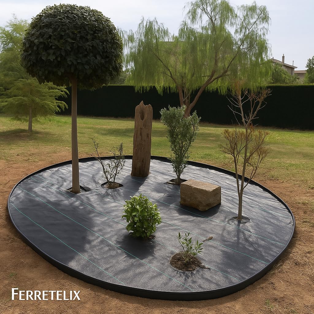 Ferretelix® Malla Lona antimalezas, jardín, Negra, agrícola, Barrera antiraíces, contra Las Malas Hierbas, Tela Permeable al Agua (10,00 x 3,30 m)