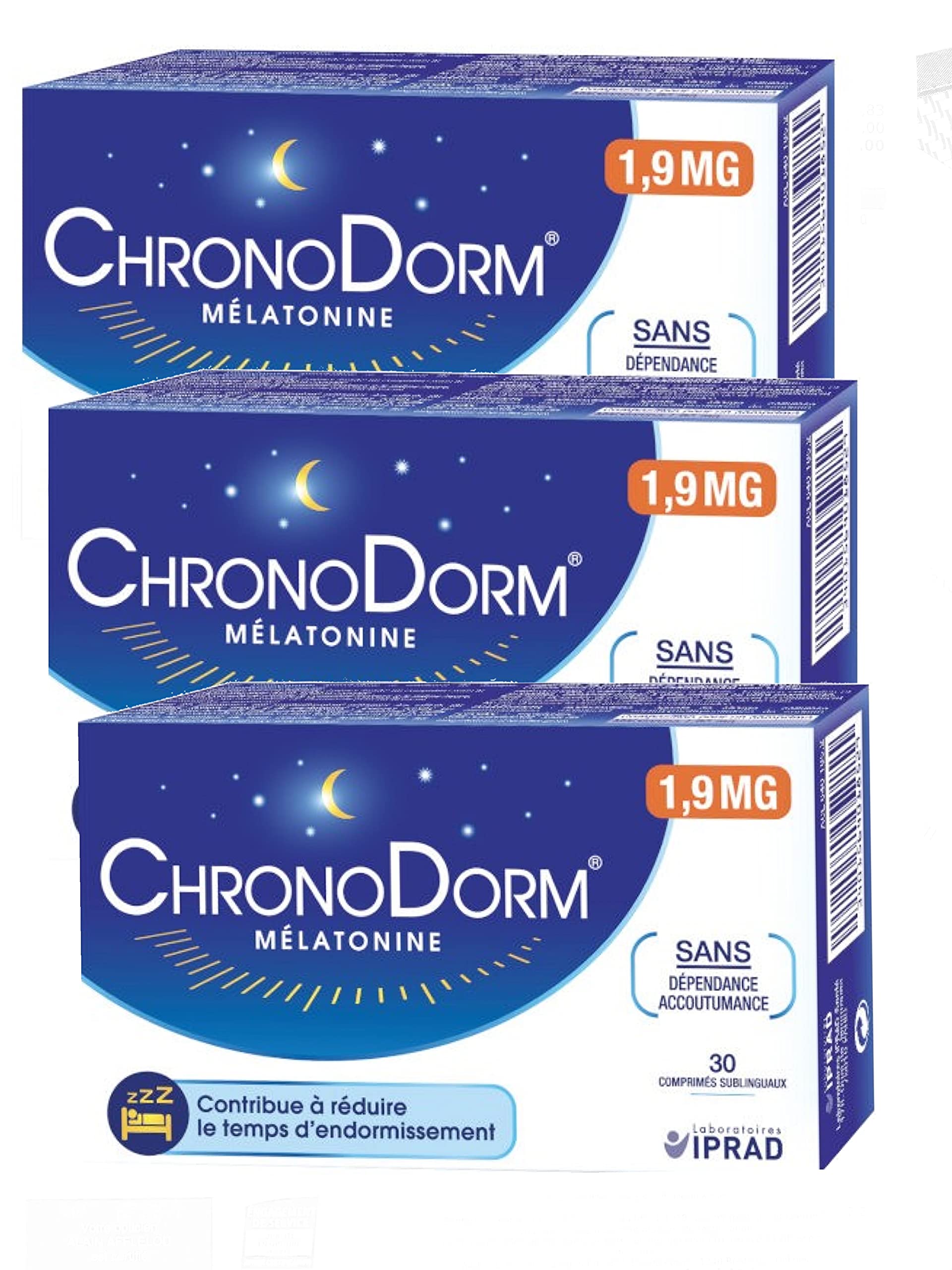 Chronodorm 1.9 mg - Nouveau Dosage - Contribue à réduire le temps d'endormissement - Lot de 3 Mois - 3 x 30 comp Sublinguaux