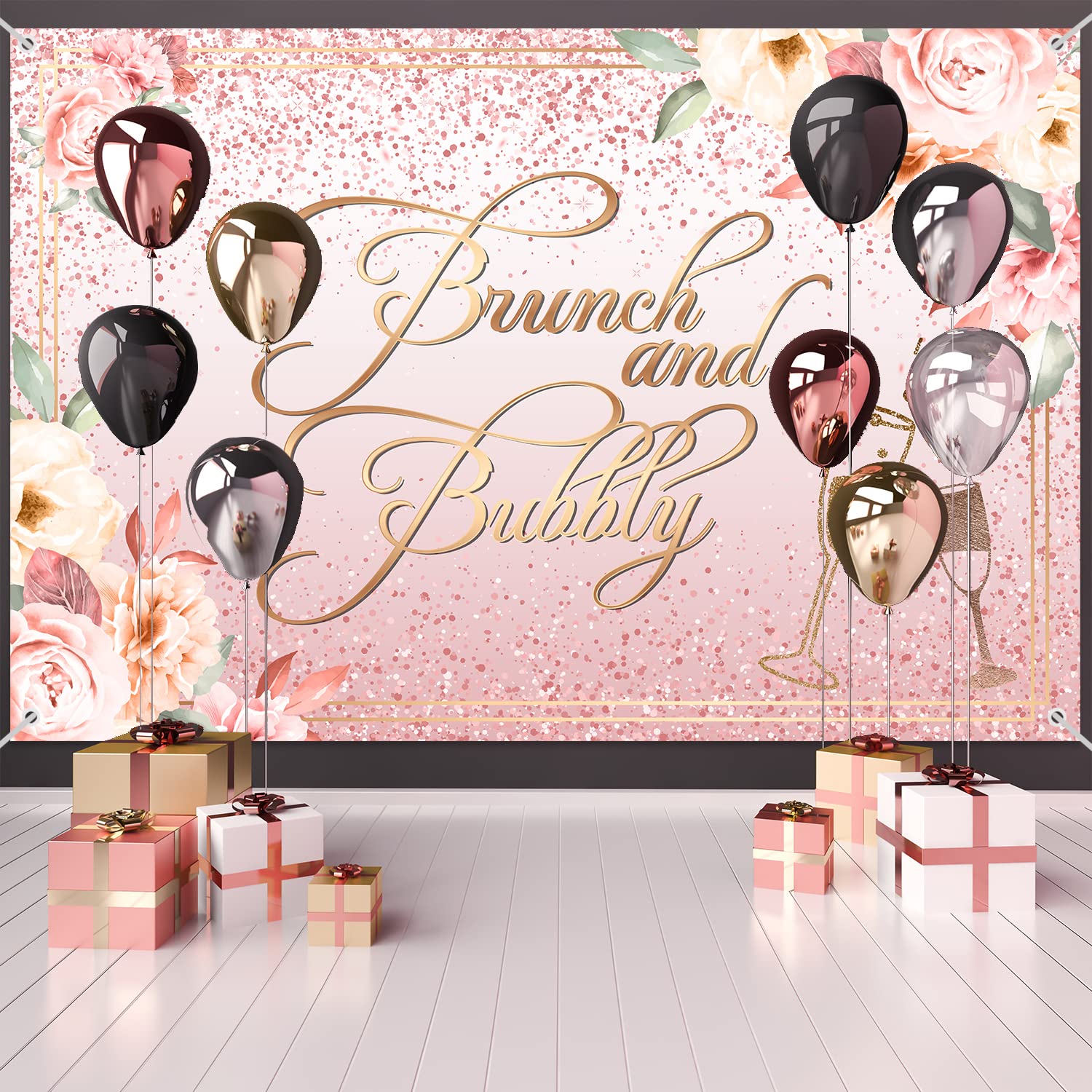 6x4ft Floral Photo Background Brunch And Bubbly Bridal Shower Backdrop