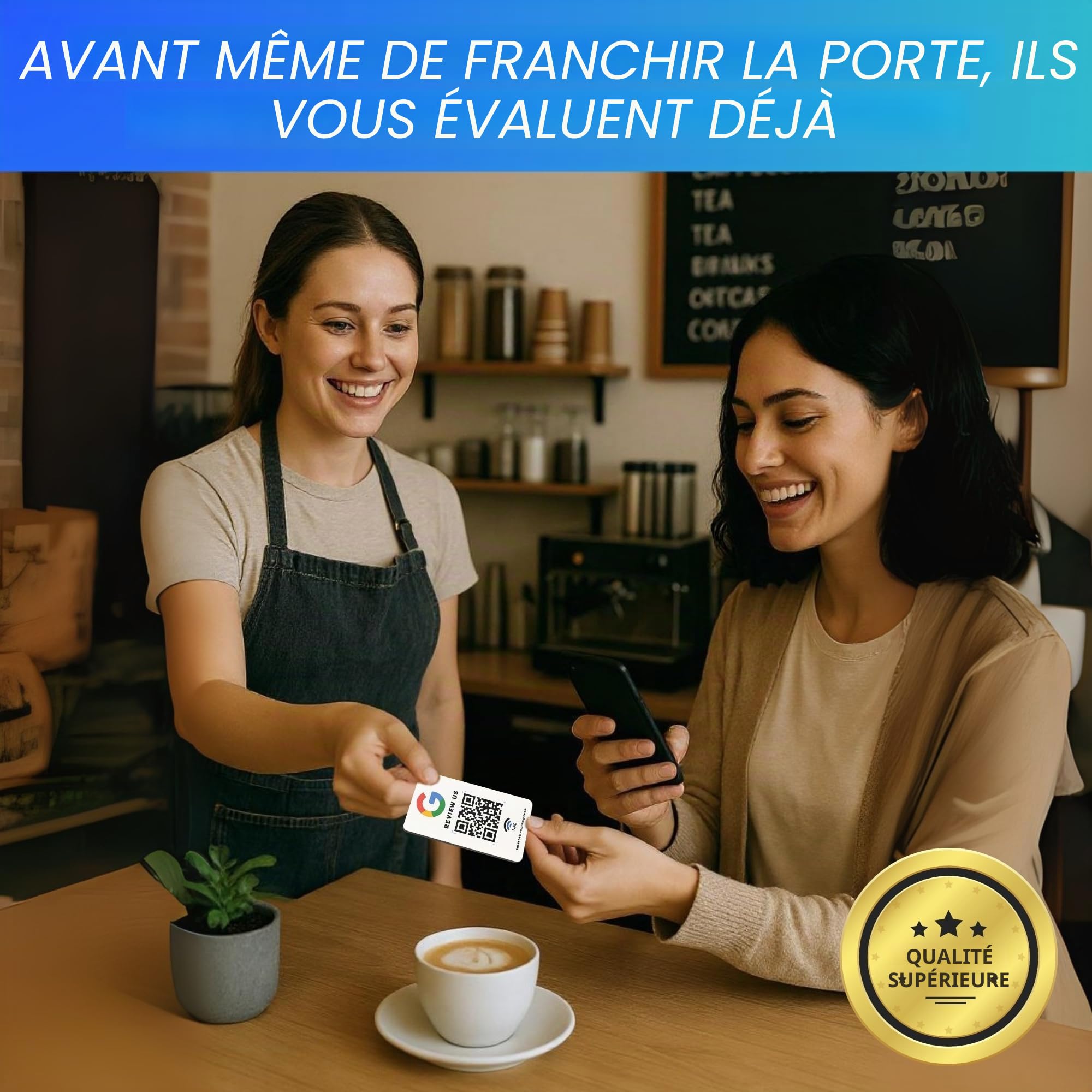 MESSAGENES Lot de 5 cartes PVC NFC et QR pour avis Google 8,6 x 5,5 cm