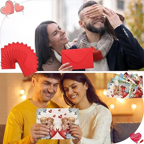 Miniatura 5 de Cholemy 80 juegos de tarjetas retro para el día de San Valentín, tarjetas navideñas en caja con sobres rojos, tarjetas de felicitación con dibujos