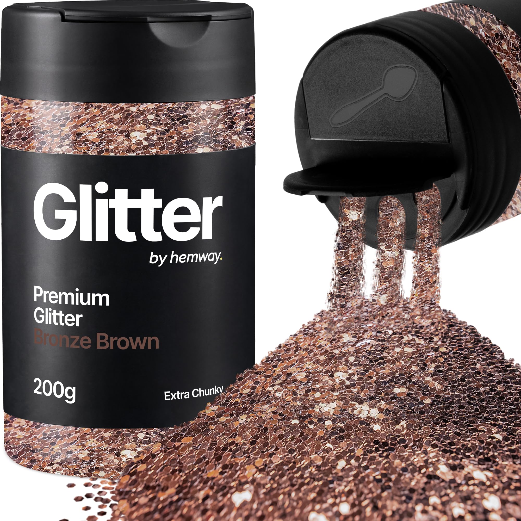 Hemway Bronze Brown Glitter Shaker, 200g Extra Chunky Glitter for Crafts Metallic Flake Sequins for Resin & Epoxy Crafts for Decorating, Halloween, Christmas, Nail, Face, Art
