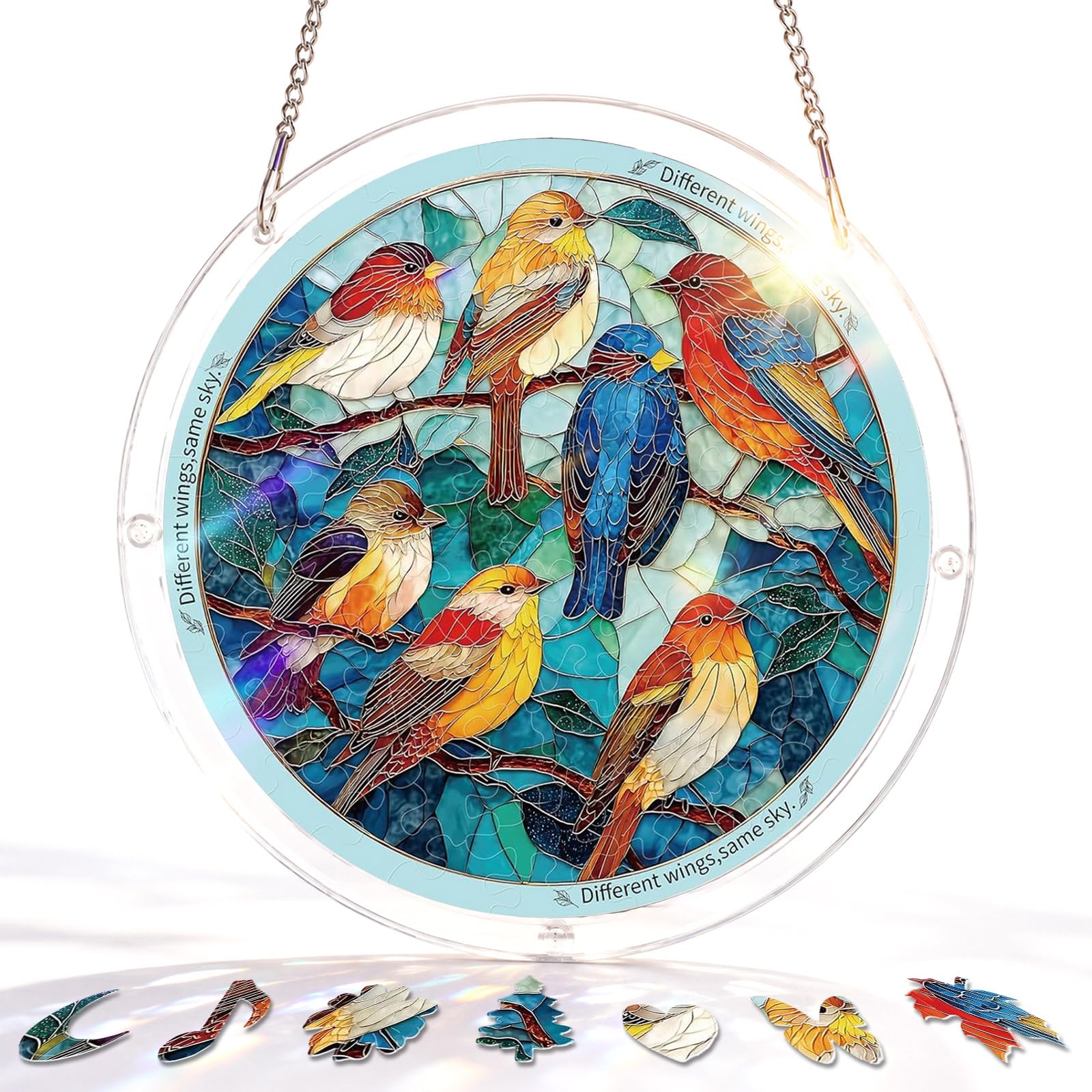 KKHH Acrylic Puzzle Suncatcher 83 Pieces – Birds, DIY Sun Catcher Puzzle Window Hanging, Colorful Bird Silhouette Decor for Garden Terrace, Cheerful Gift for Bird Lovers
