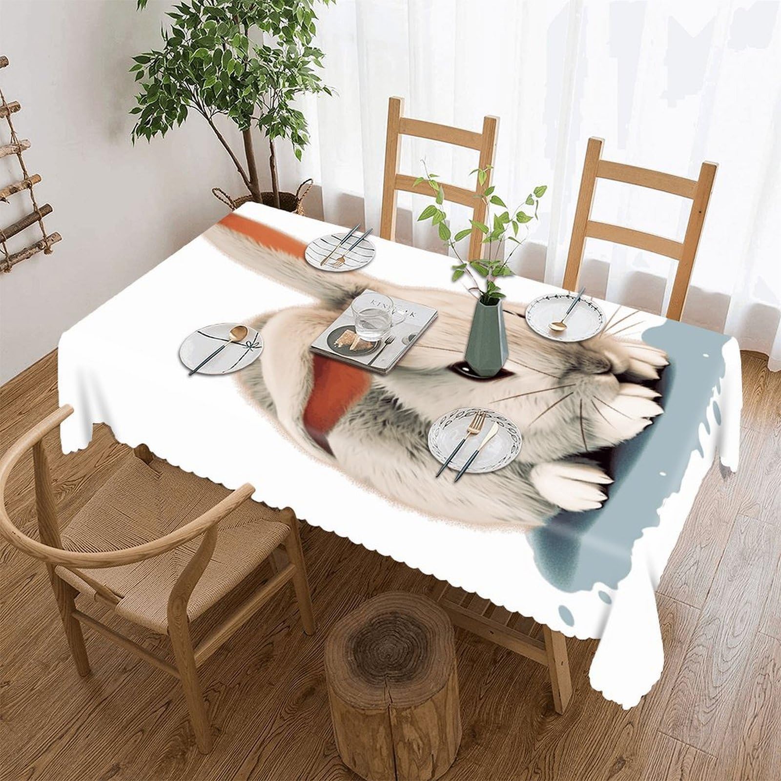 FekiLoot Cry Rabbit Tablecloths for Rectangle Tables Wipeable Spillproof Polyester Table Cloth Wrinkle Free Farmhouse Dining Tables Cover Elegant Vintage Decor Tablecover