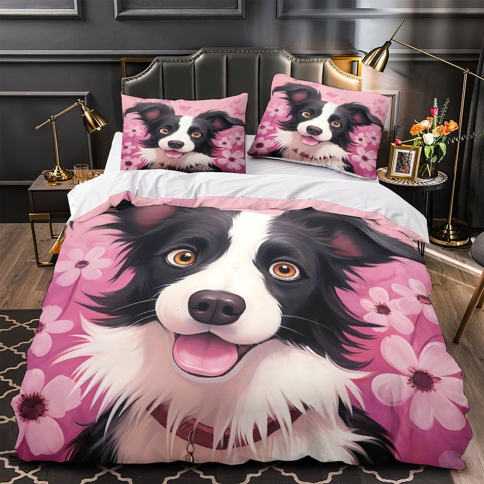 Housse de couette chien mignon 3D lit double 200x200 microfibre
