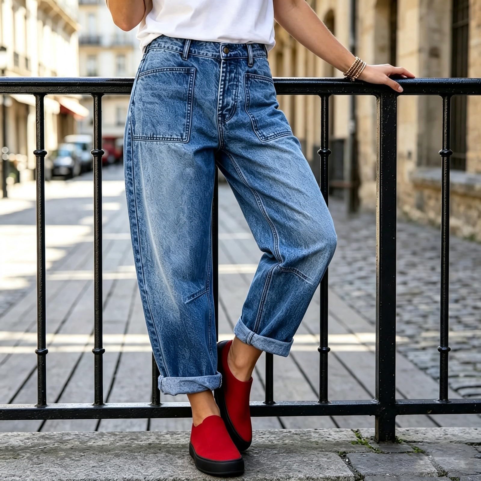 Jeans Donna Vita Alta Palazzo Jeans Vita Alta Larghi Curvy Pantaloni Denim Baggy Casual Gamba Larga Palazzo Pantaloni Elasticizzati Leggeri Wide Leg Moda Streetwear Y2k Taglie Forti Vintage