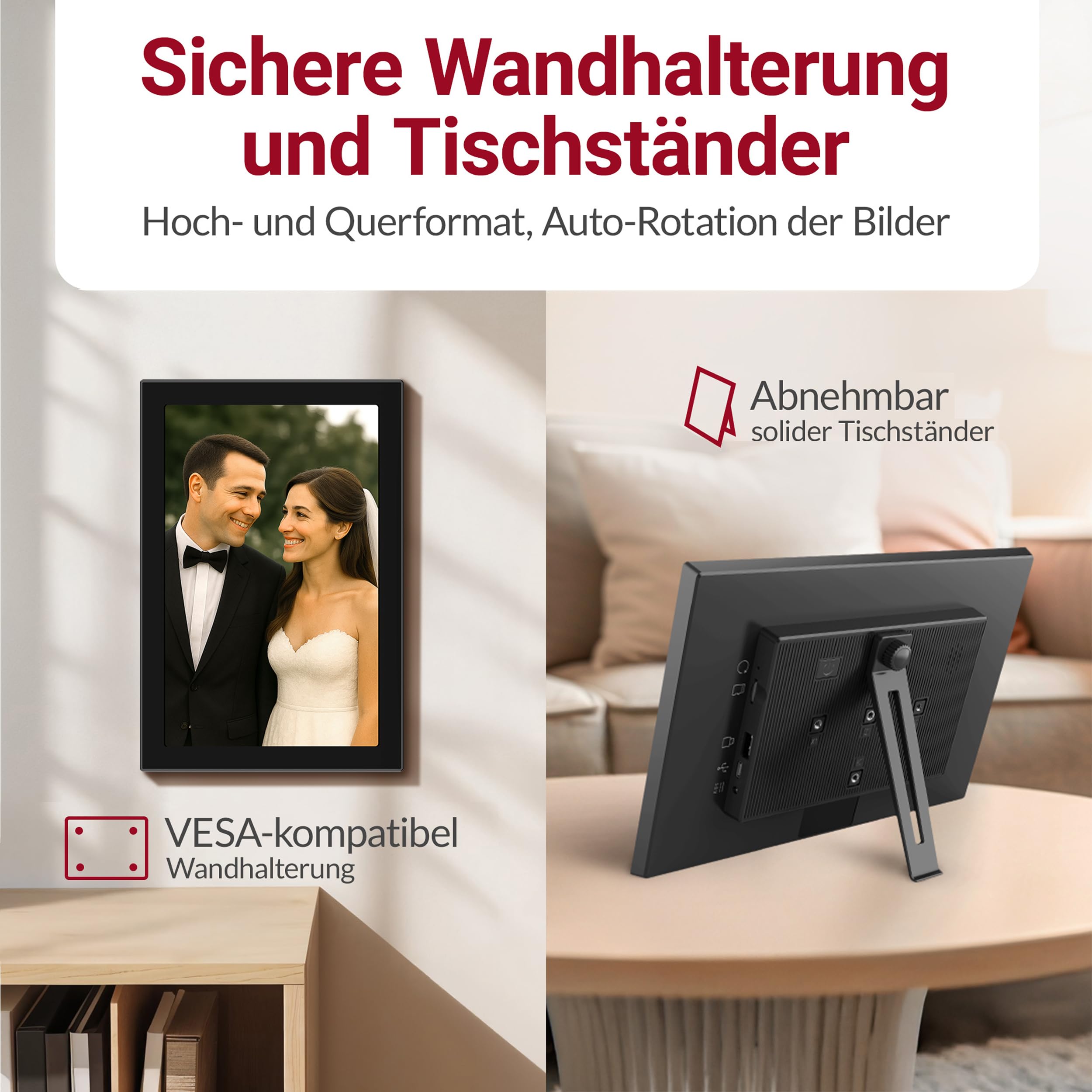 XORO 11 Zoll WiFi Digitale Bilderrahmen, 1280x800 HD IPS Touch Display, 16GB Speicher, Automatische Rotation, Teilen Sie Fotos sofort von überall aus