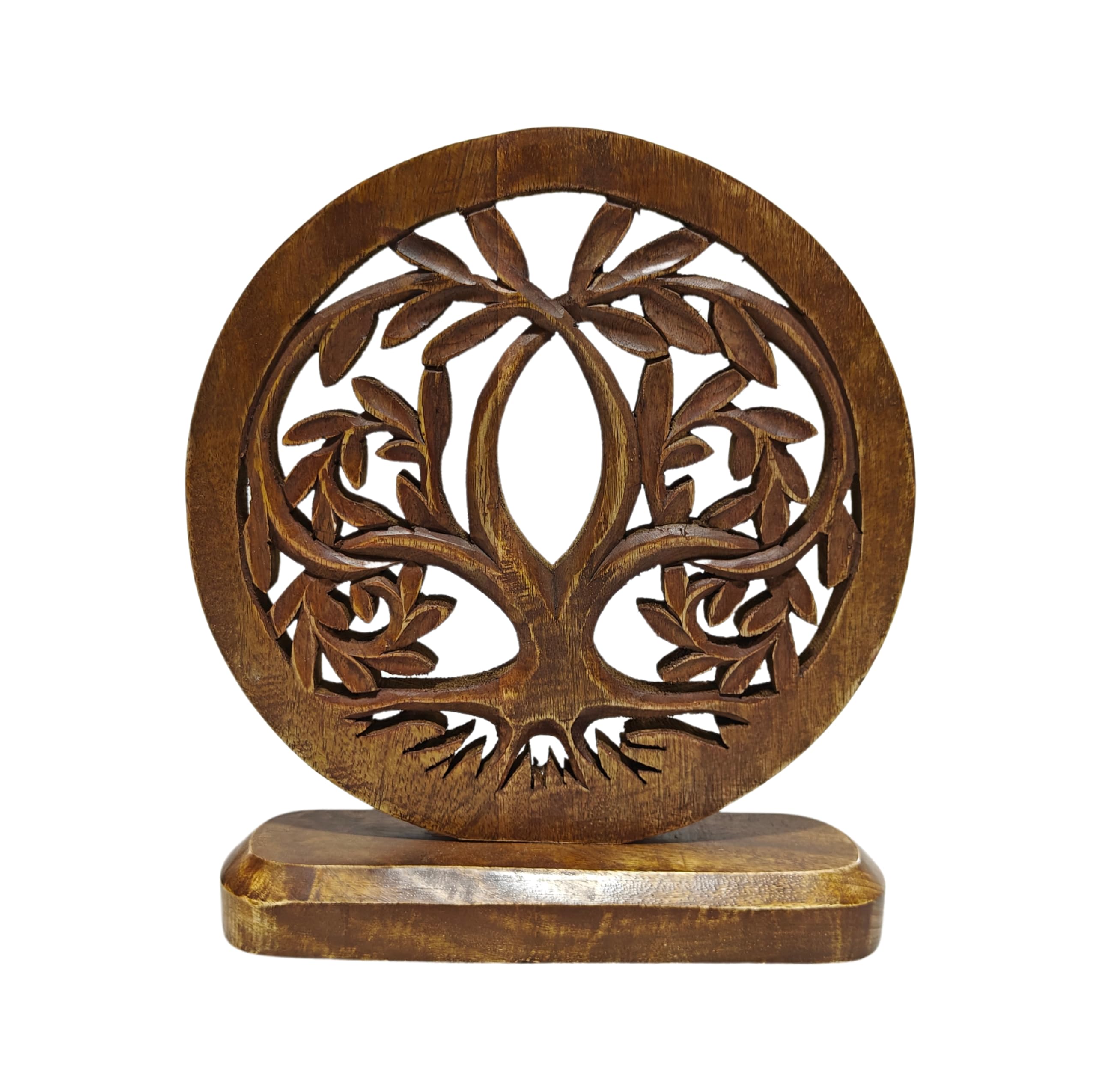 VANIYA CRAFTS® Wooden Carved Handmade Engraved Table Decor Tree Shape Table Sculpture Home Decor Statue for Living Room, Bedroom, Office Desktop,