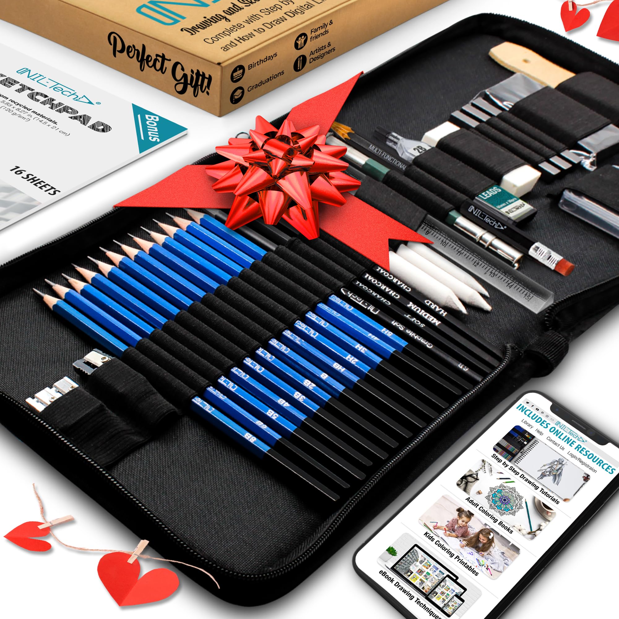 NIL TECH 37-Piece Premium Shading Pencils for Drawing, Include Exclusive Tutorials and Sketch Pad – Perfect as Birthday, Holiday Gifts, or Artist Gifts Ideal for Detailed Sketches, Fine Shading