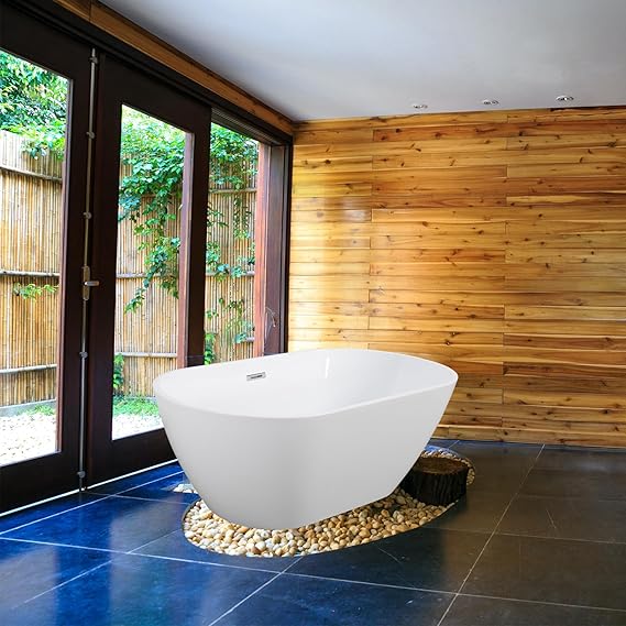 HAUSHECK Freestanding Bathtubs 55", Modern Stand Alone Bathtub with