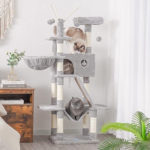 Miniatura 2 de Hey-brother Árbol para gatos, torre para gatos de 61 pulgadas para gatos de interior, casa para gatos con cama de plataforma acolchada, bolas de