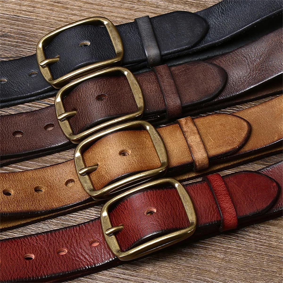 3,8 Cm Dicker Rindsledergürtel Aus Echtem Leder Mit Kupferschnalle, Lässiger Jeansgürtel Für Herren, Luxuriöser Retro-Gurt