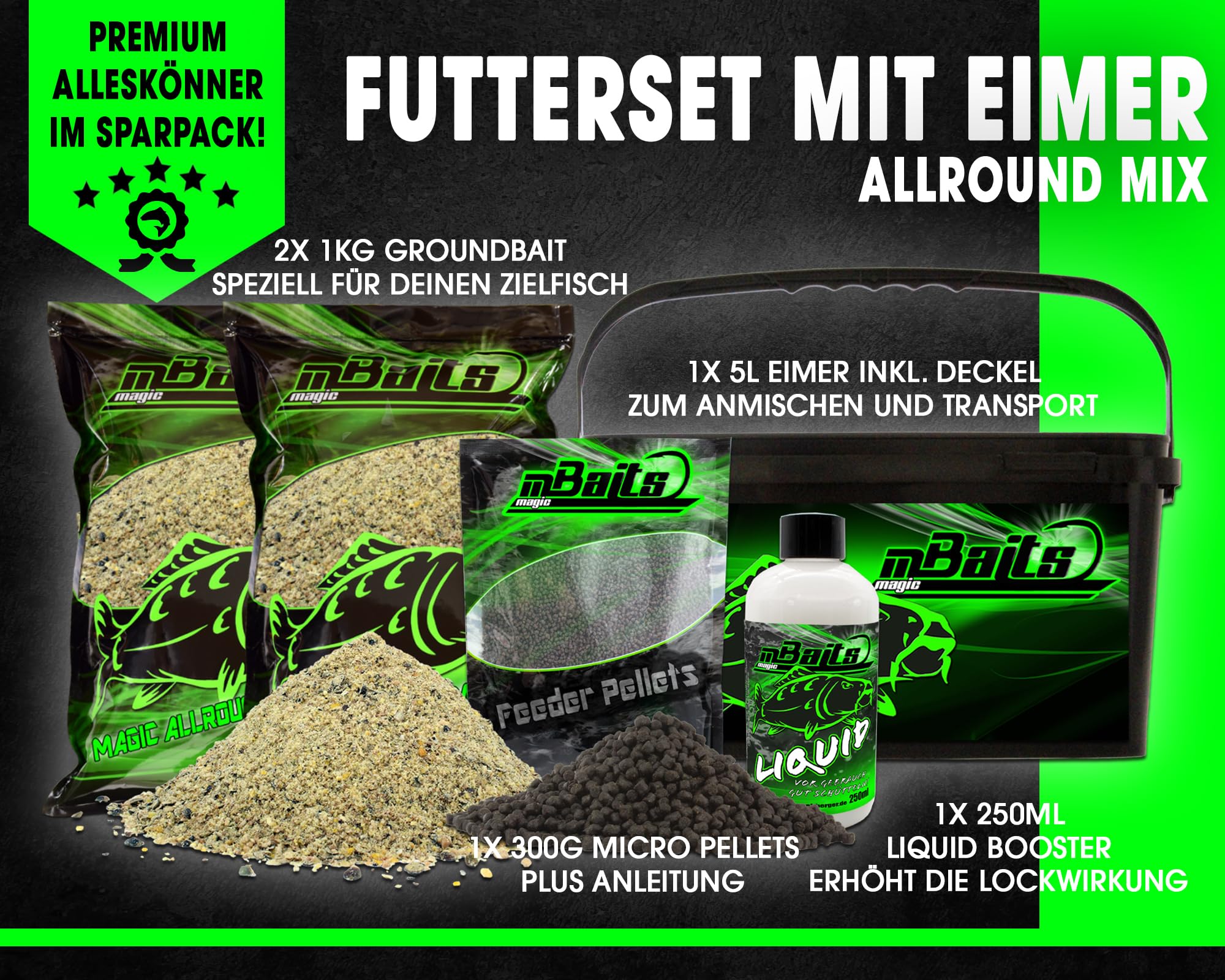 Angel-Berger Magic Baits Futterset mit Eimer Groundbait Liquid Pellets
